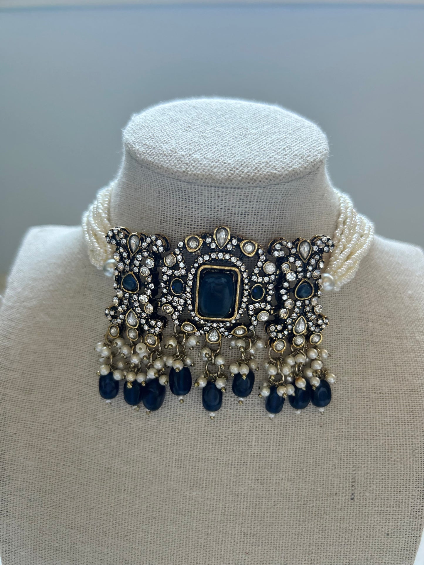 Navy Blue Kundan Choker Set