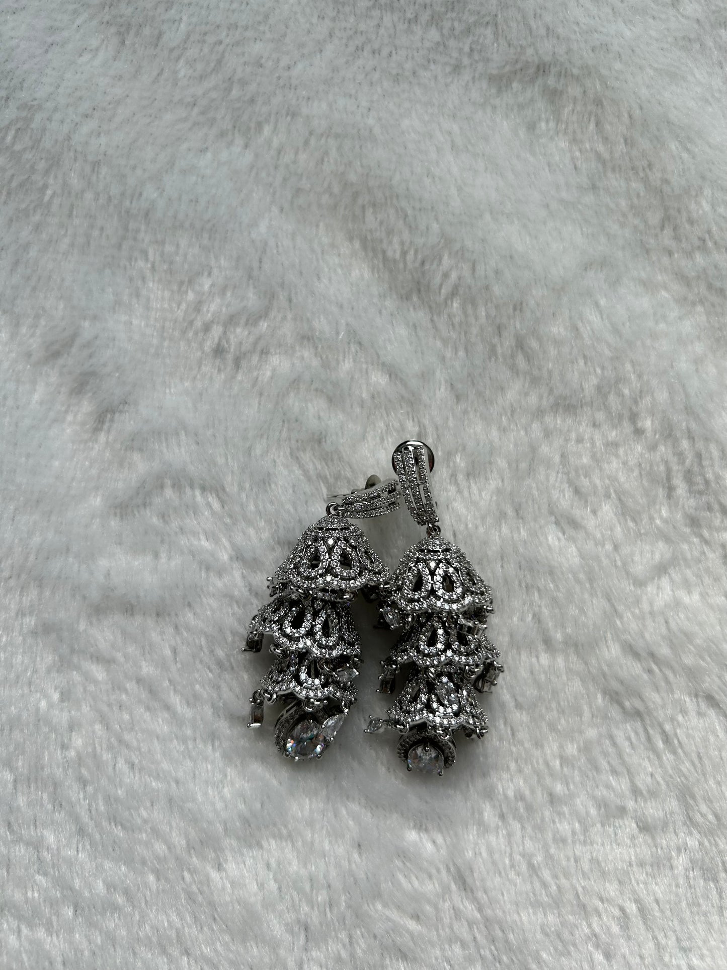 AD Silver Jhumka Earrings