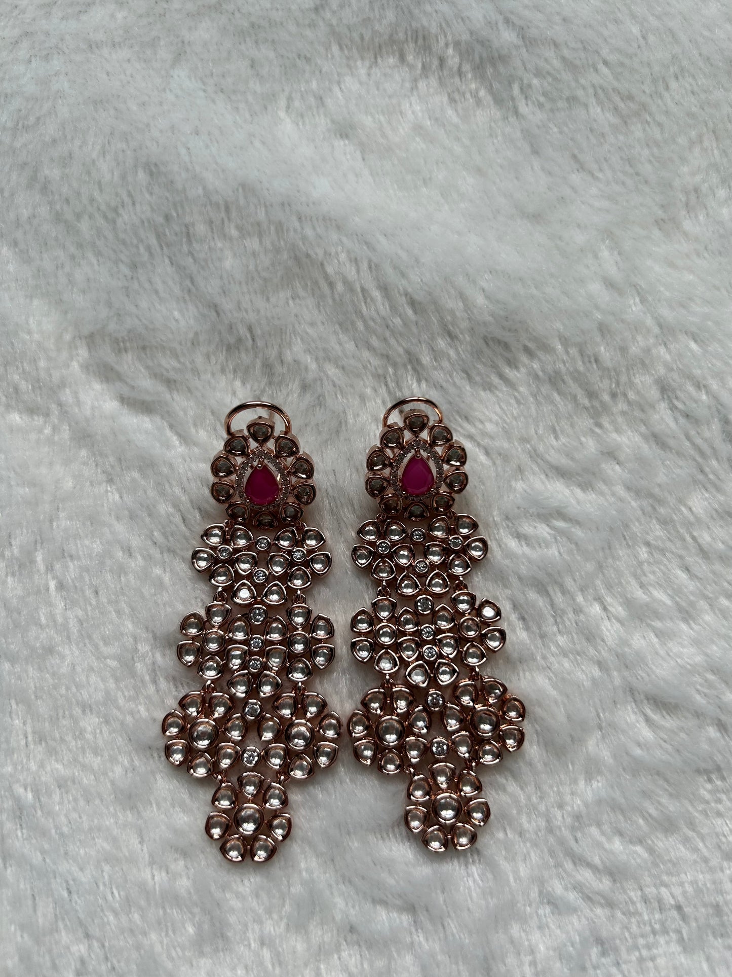 Red Uncut Kundan Earrings