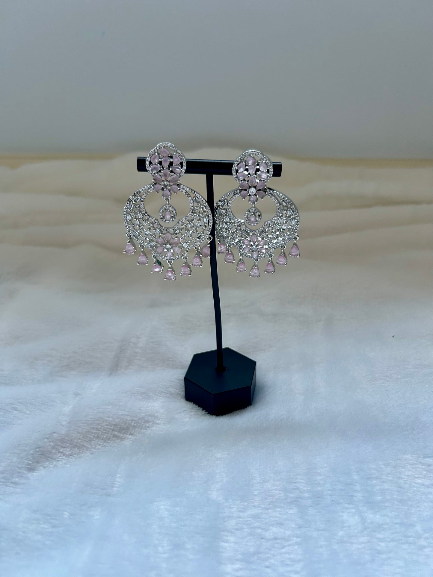 AD Pink Chandbali Earrings