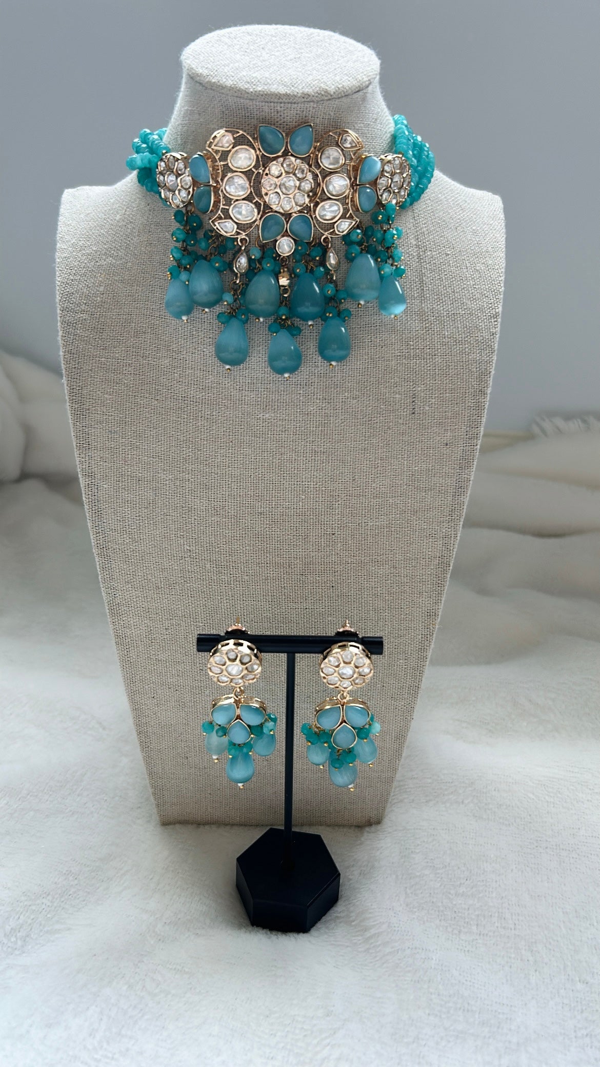 LUXE Teal Blue Choker Beaded Set