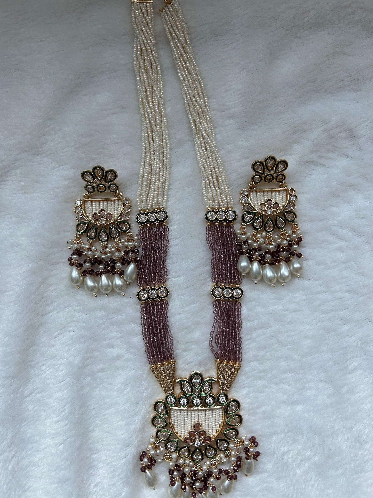 Purple Long Mala Kundan Set