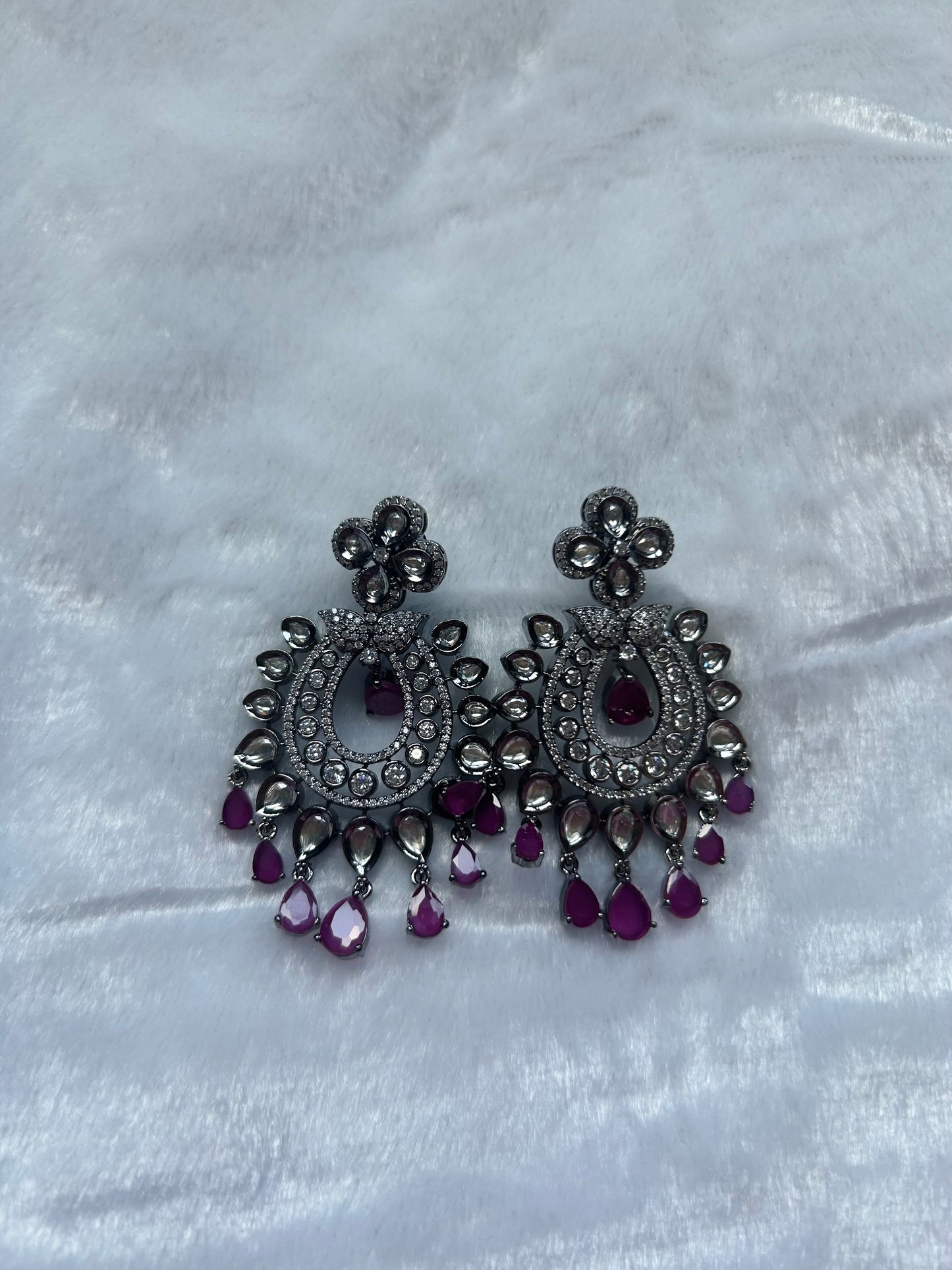 AD & Uncut Kundan Dark Purple Earrings