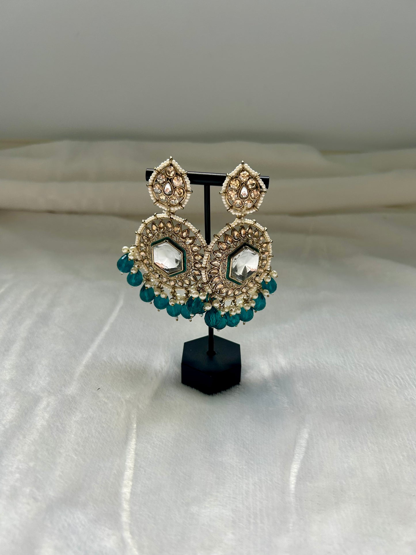 Teal Kundan Earrings