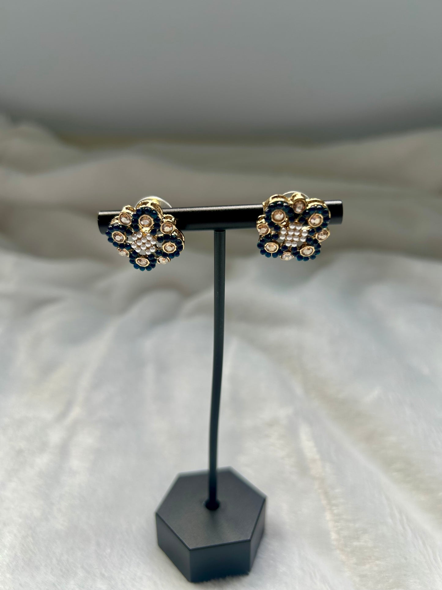 Dark Blue Polki Studs