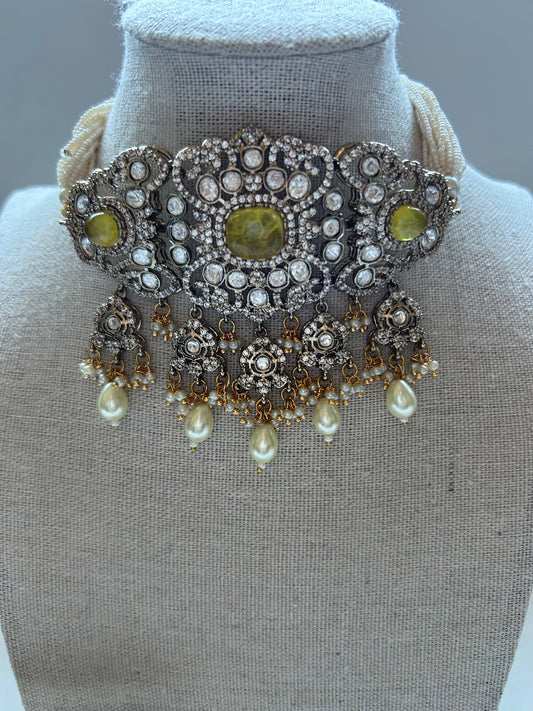 Yellow Moissanite Kundan Choker Set