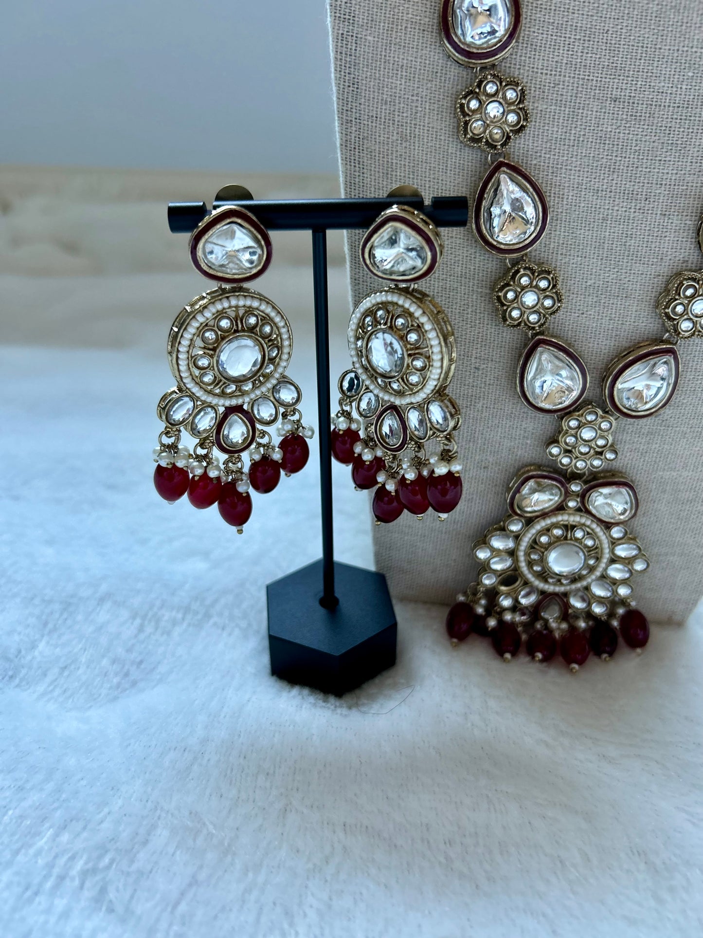 Maroon Kundan Necklace Set