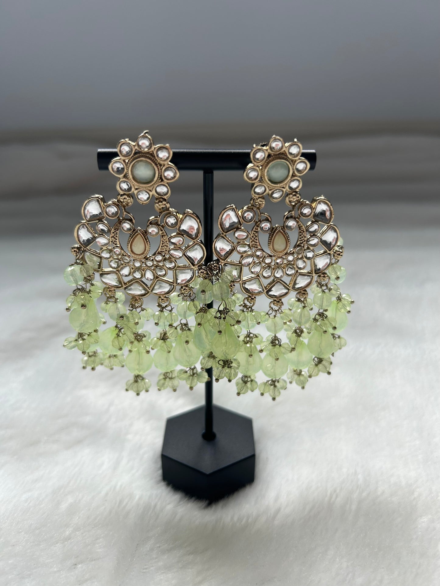 Light Green Kundan Chandbali Earrings