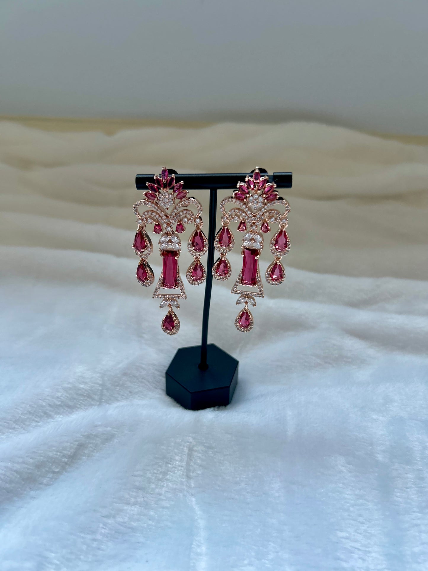 Red & Rose Gold Chandlier Earrings