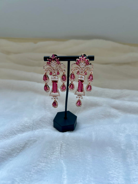 Red & Rose Gold Chandlier Earrings