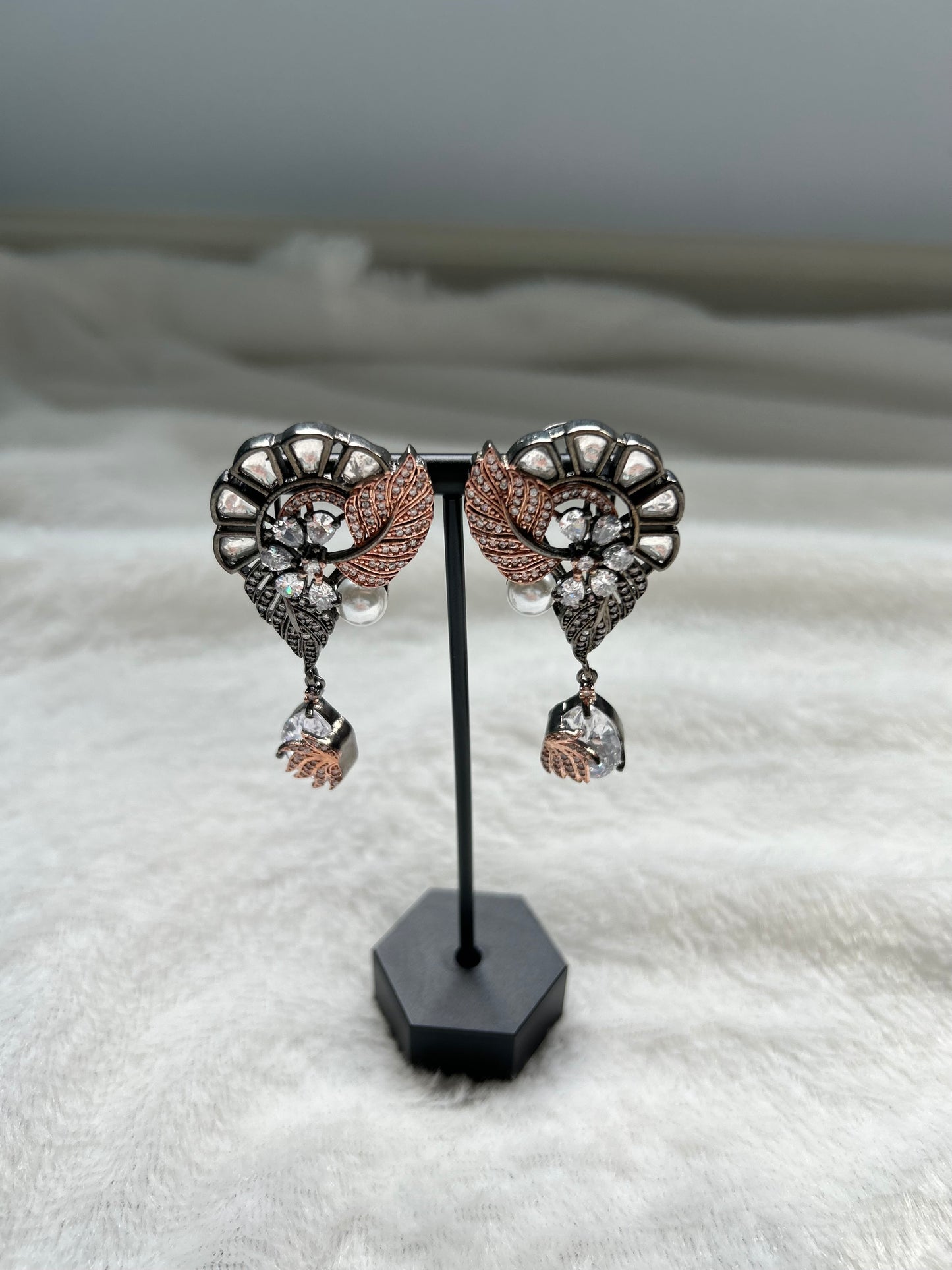 Rose Gold & Oxidized AD Earrings