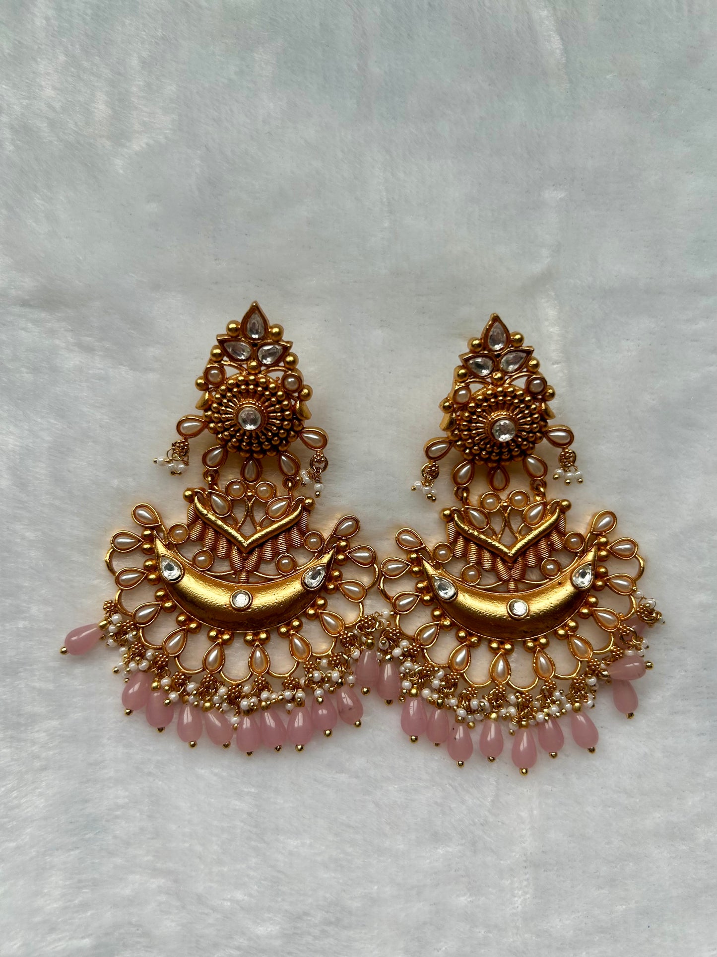 Oversized Pink Gold Crafted Earrings
