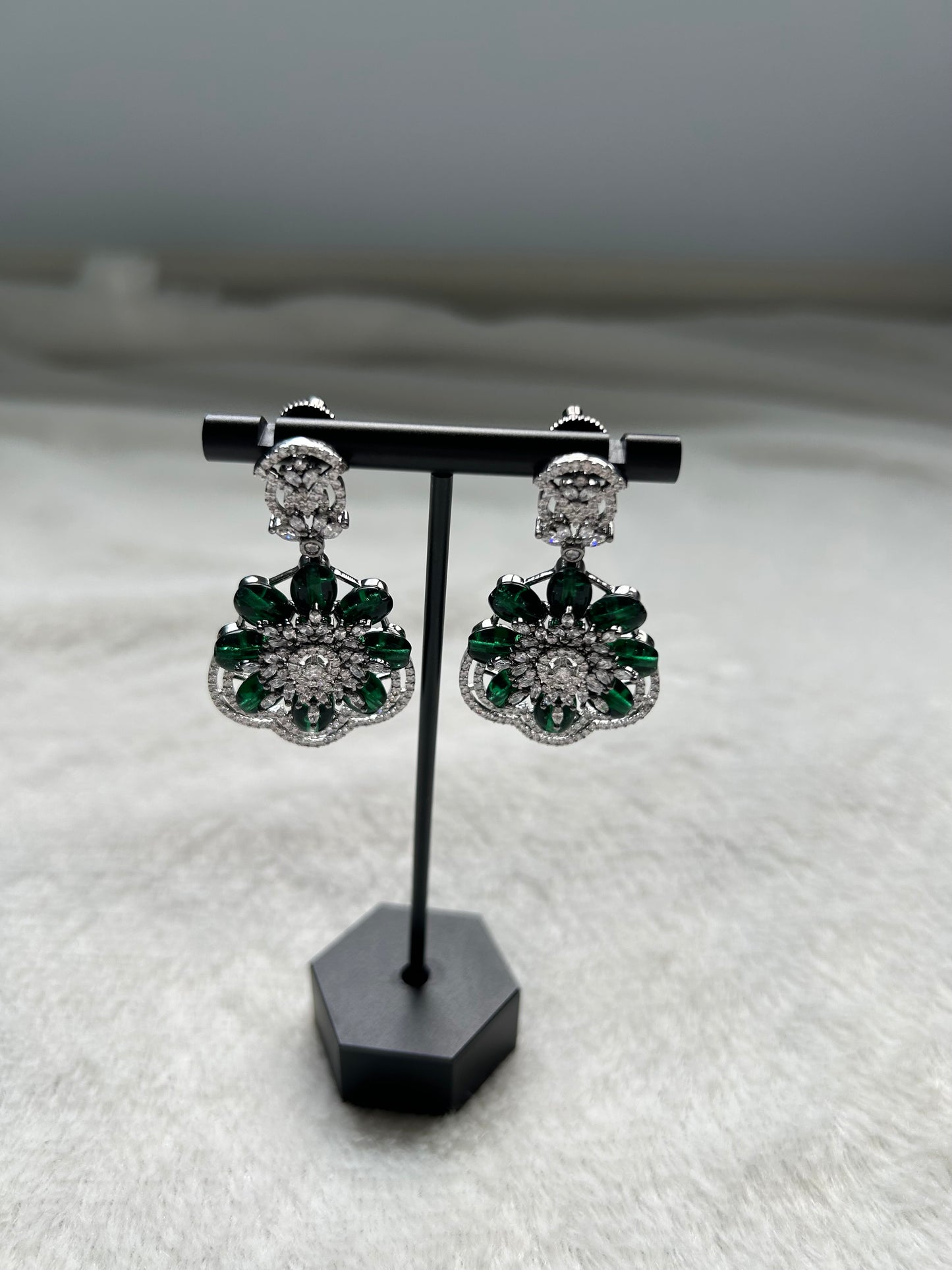 AD Emerald Green Flower Earrings
