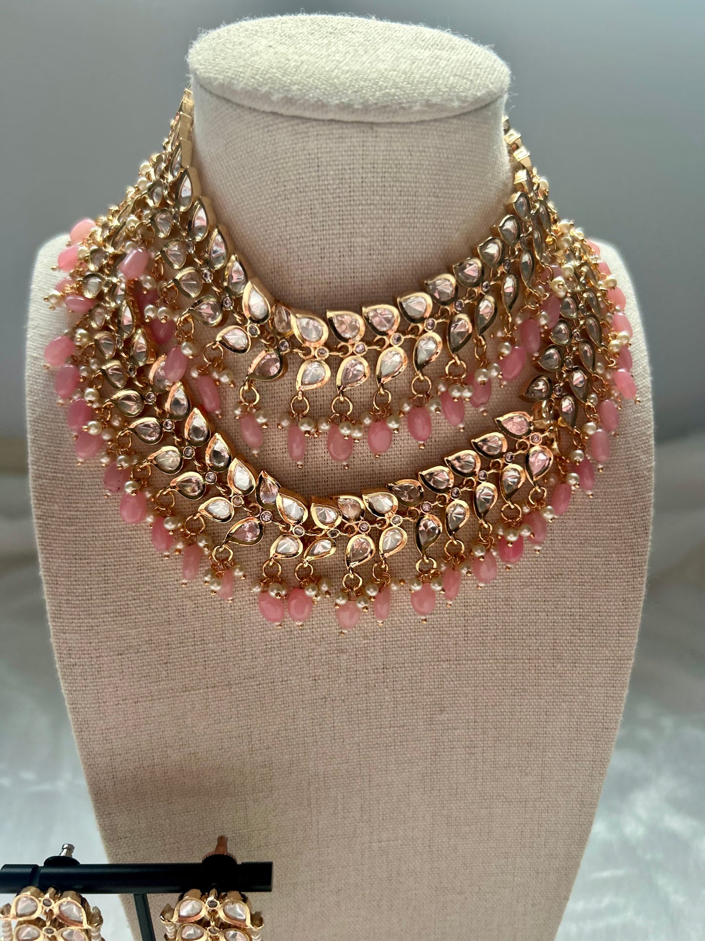 Pink Tyaani Kundan Double Layer Necklace Set