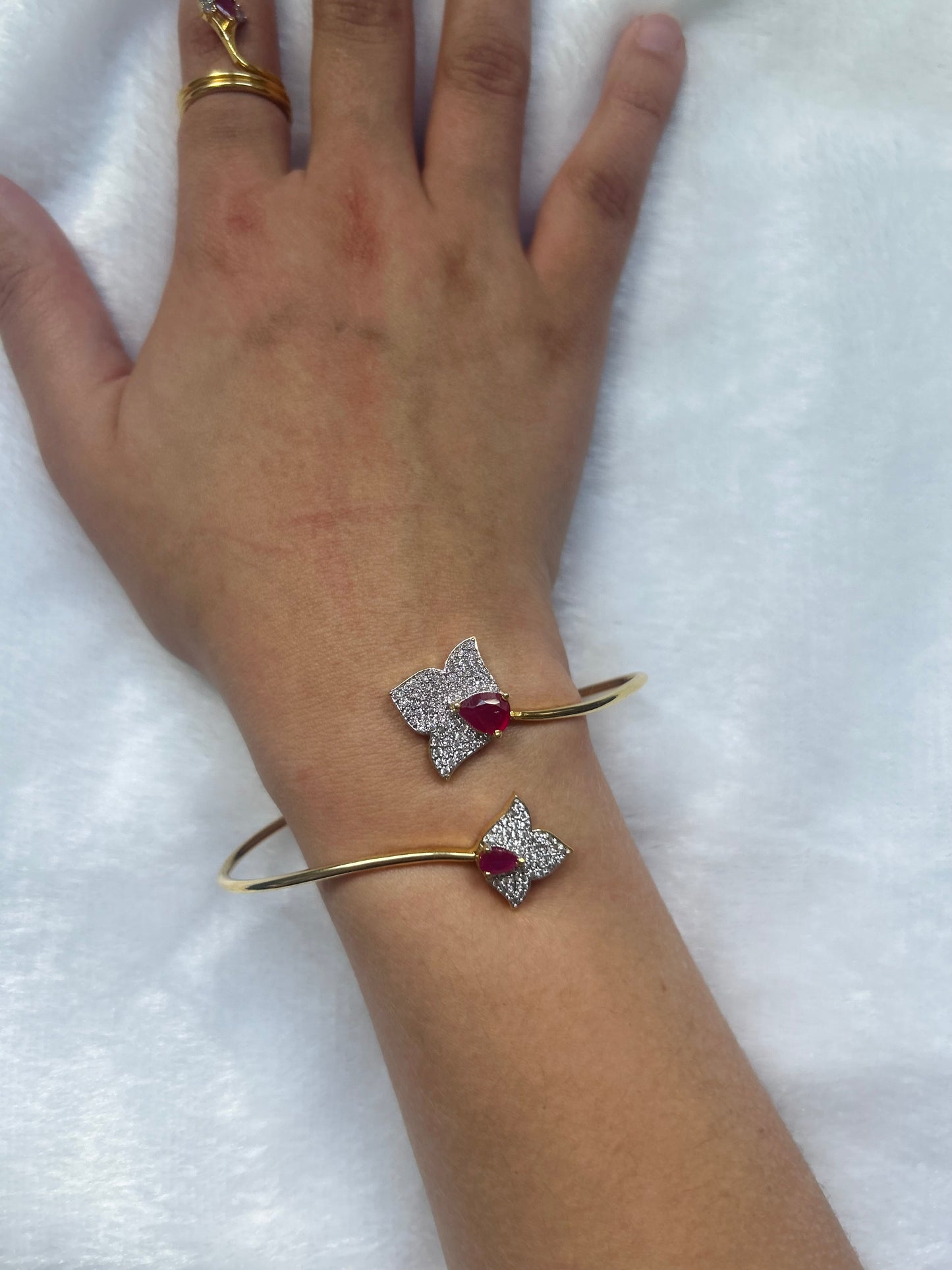 Ruby Bracelet Cuff with Ring