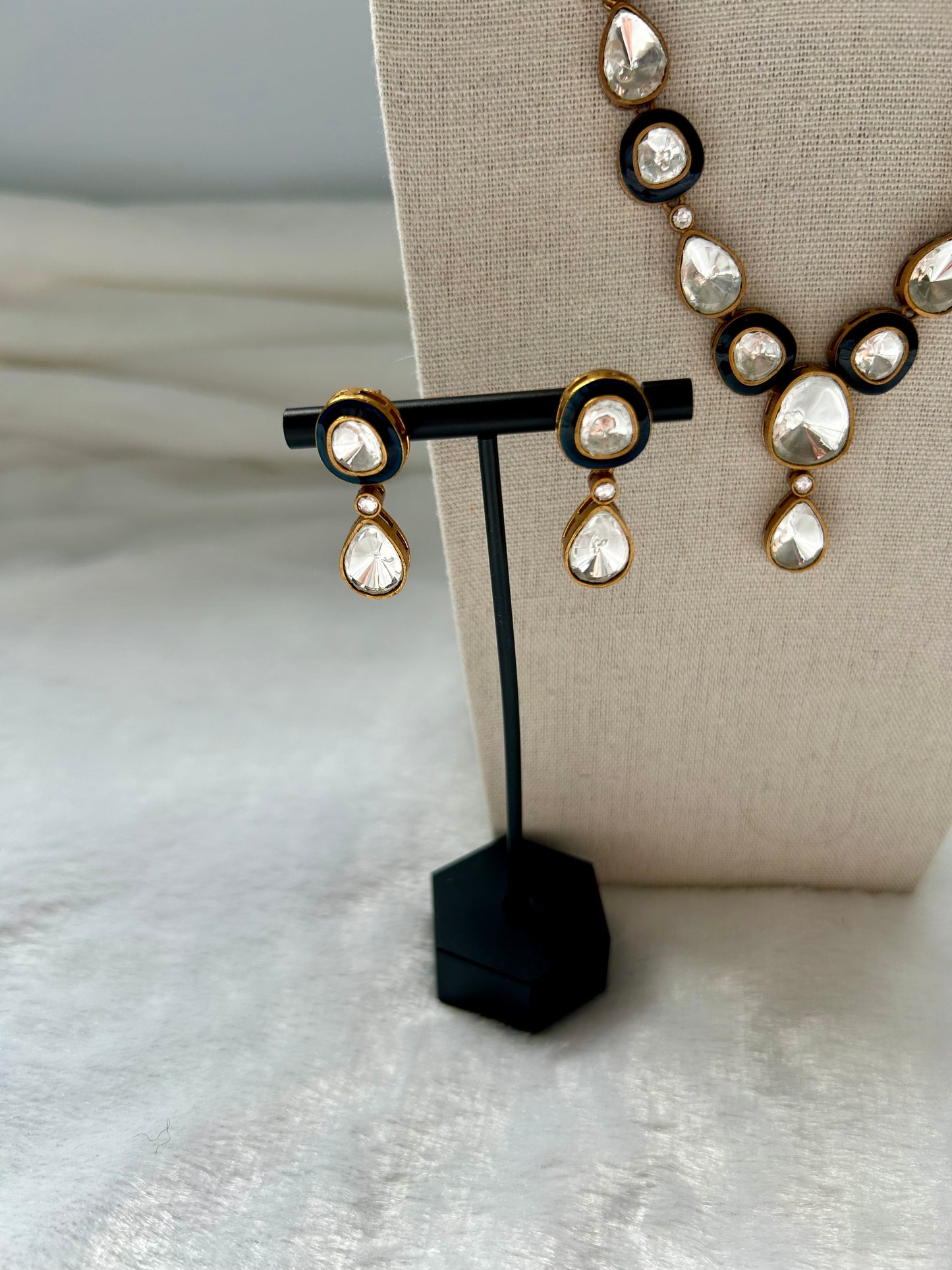 Royal Blue Uncut Kundan Necklace Set