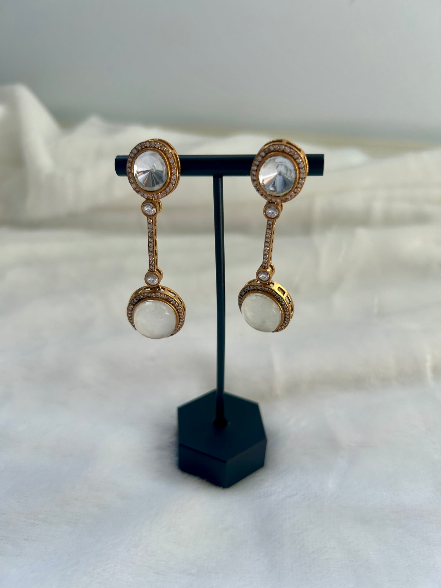 White Moissanite Kundan & Doublet Earrings