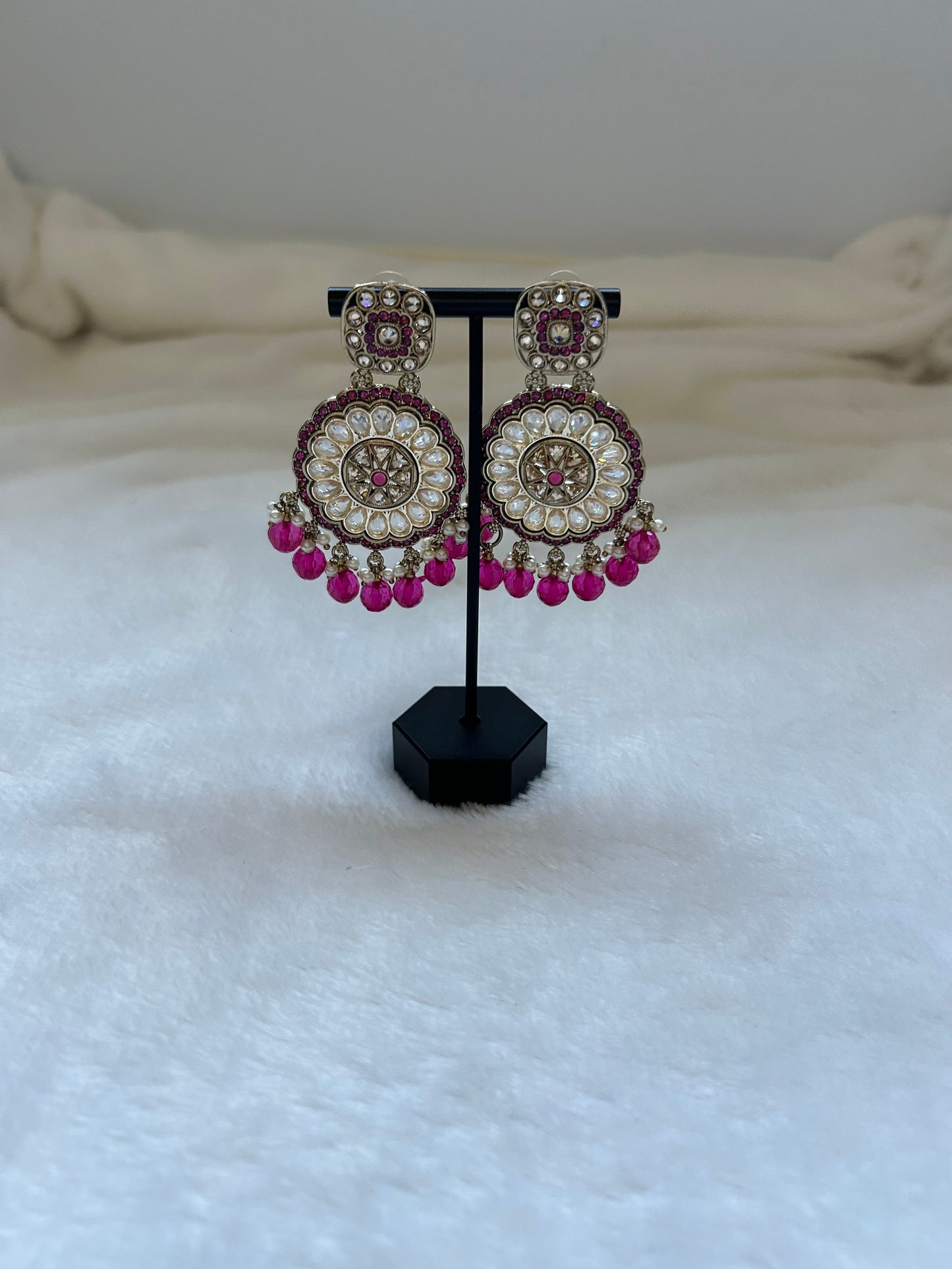 Hot Pink Polki Earrings