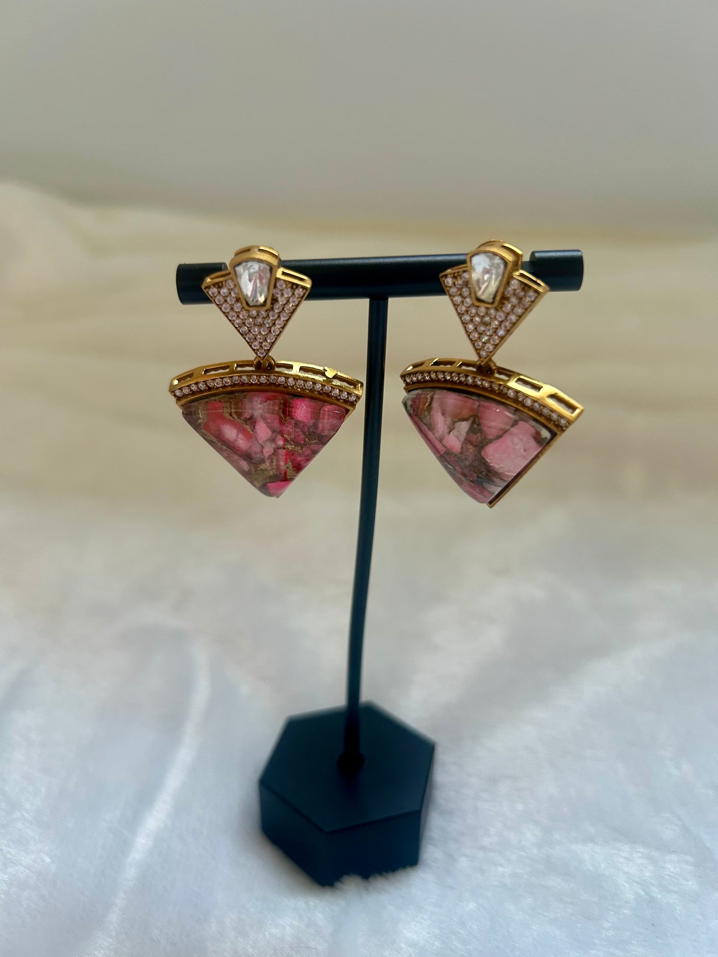 Pink Marble & Moissanite Kundan Earrings