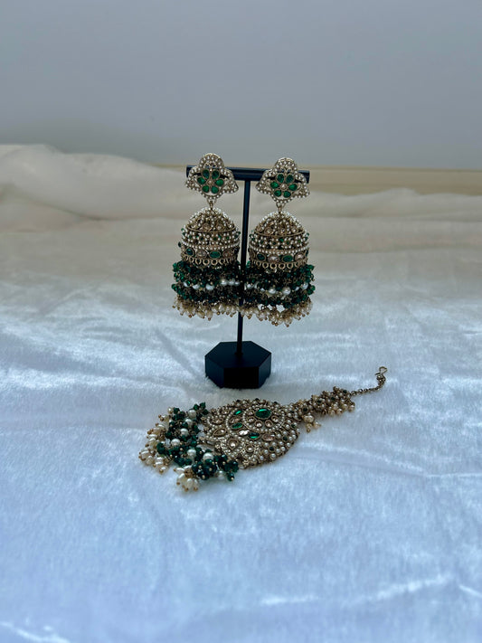 Emerald Green Polki Tikka Set