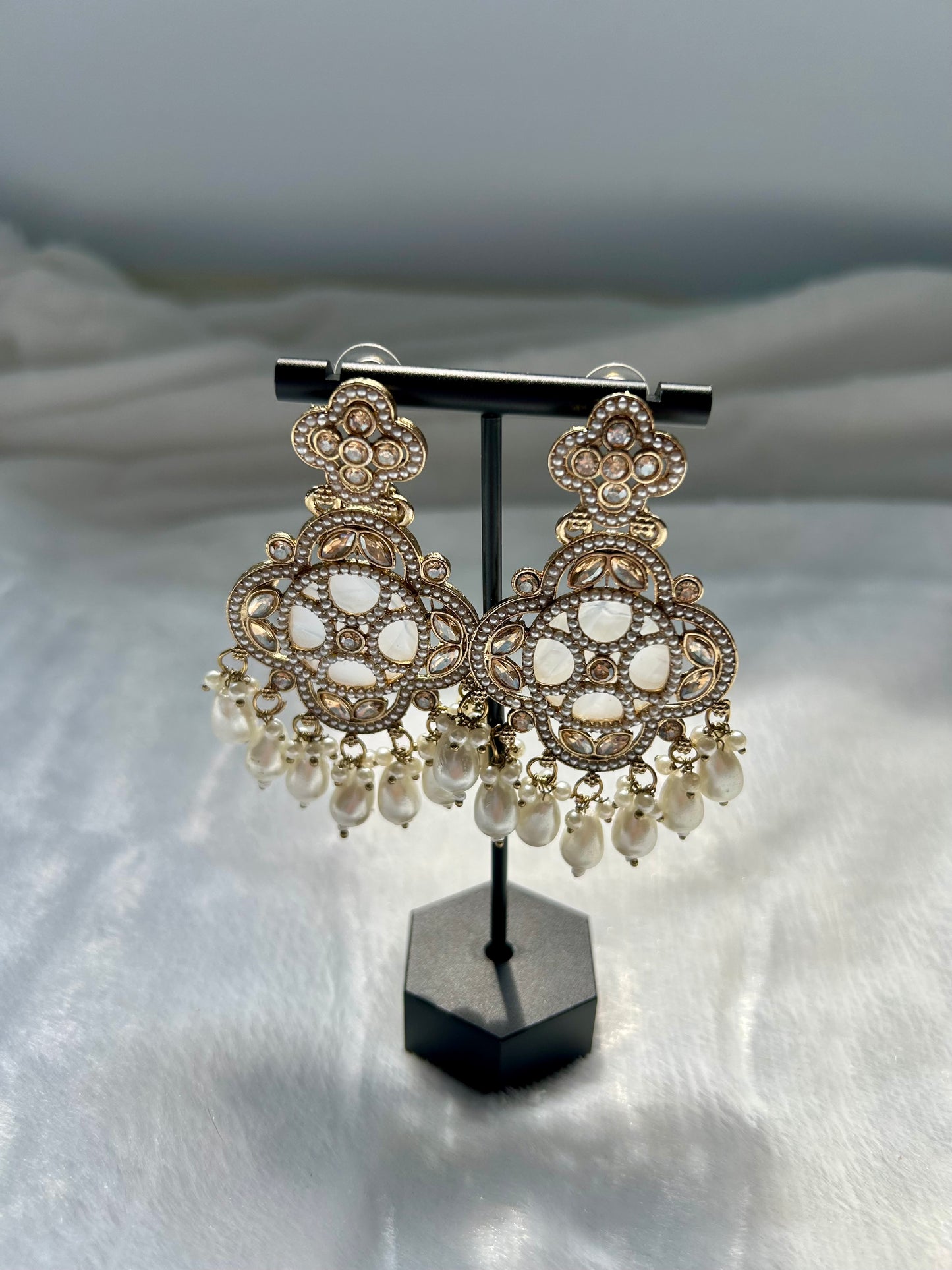 White Polki Earrings
