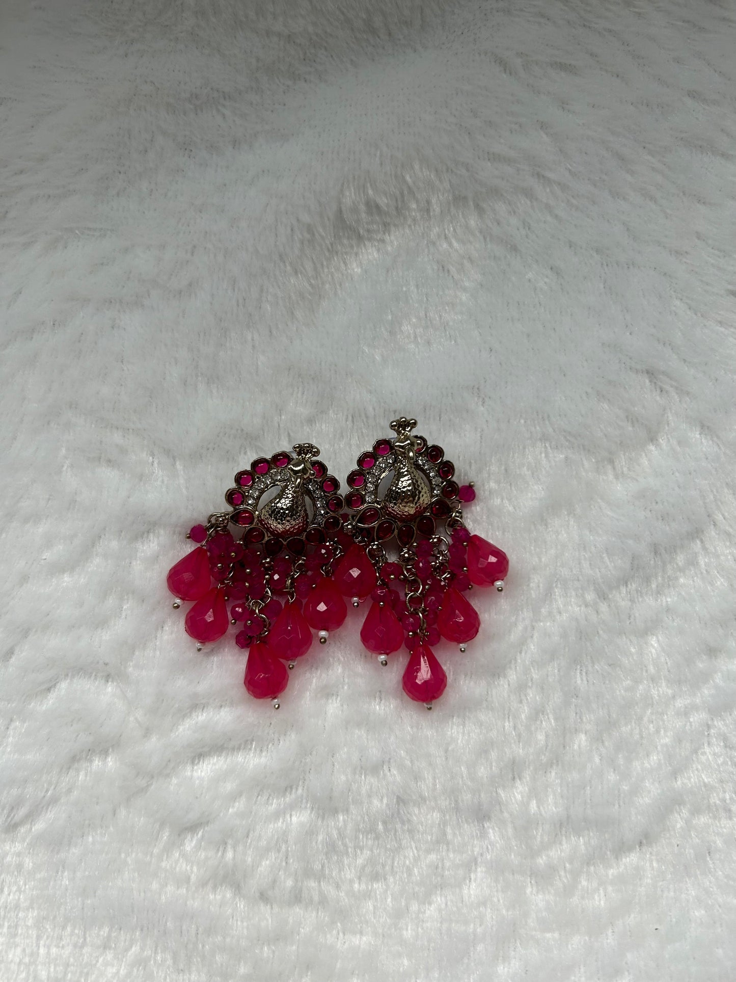 Hot Pink Peacock Earrings