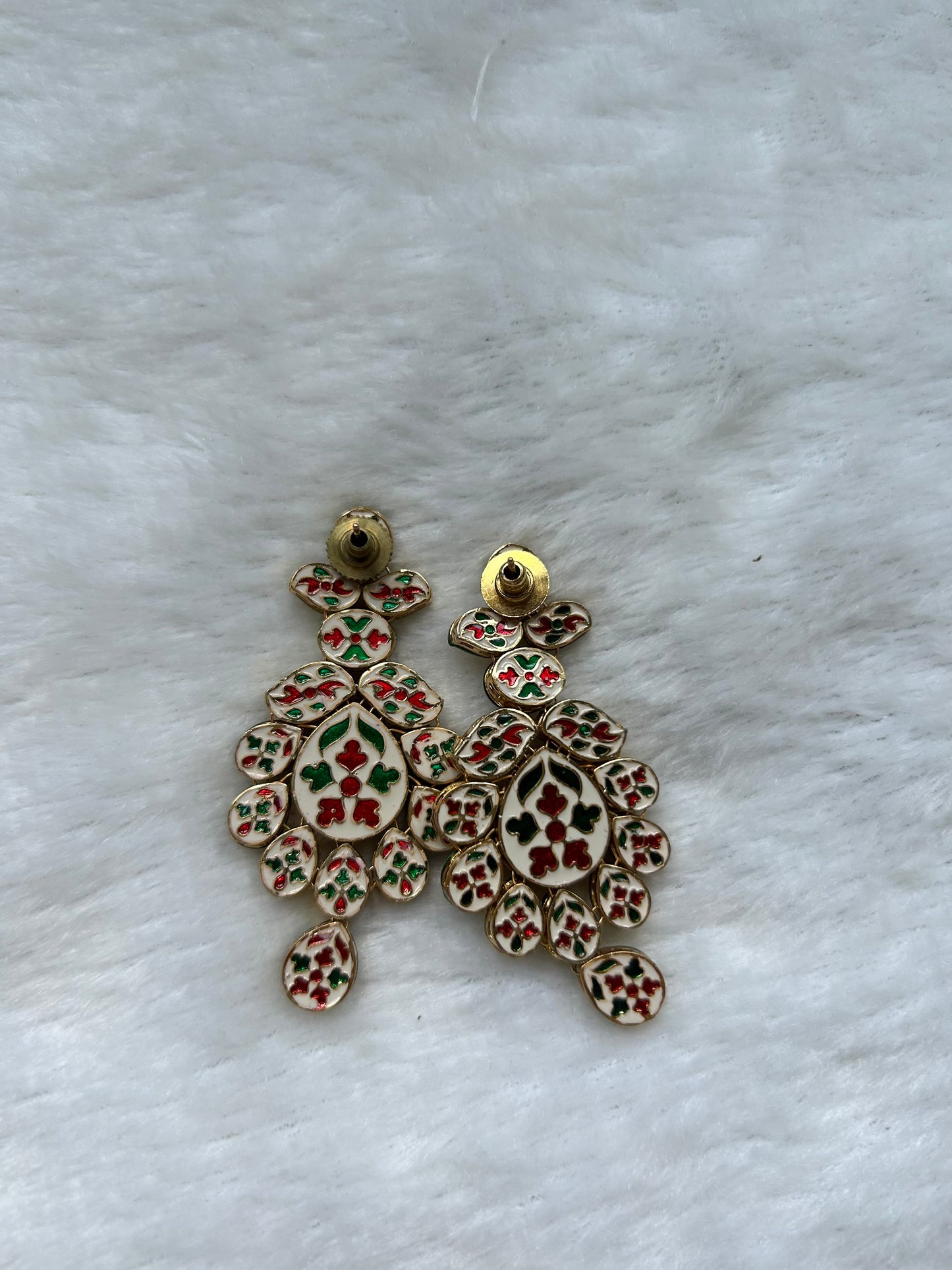 White Kundan Meenakari Earrings