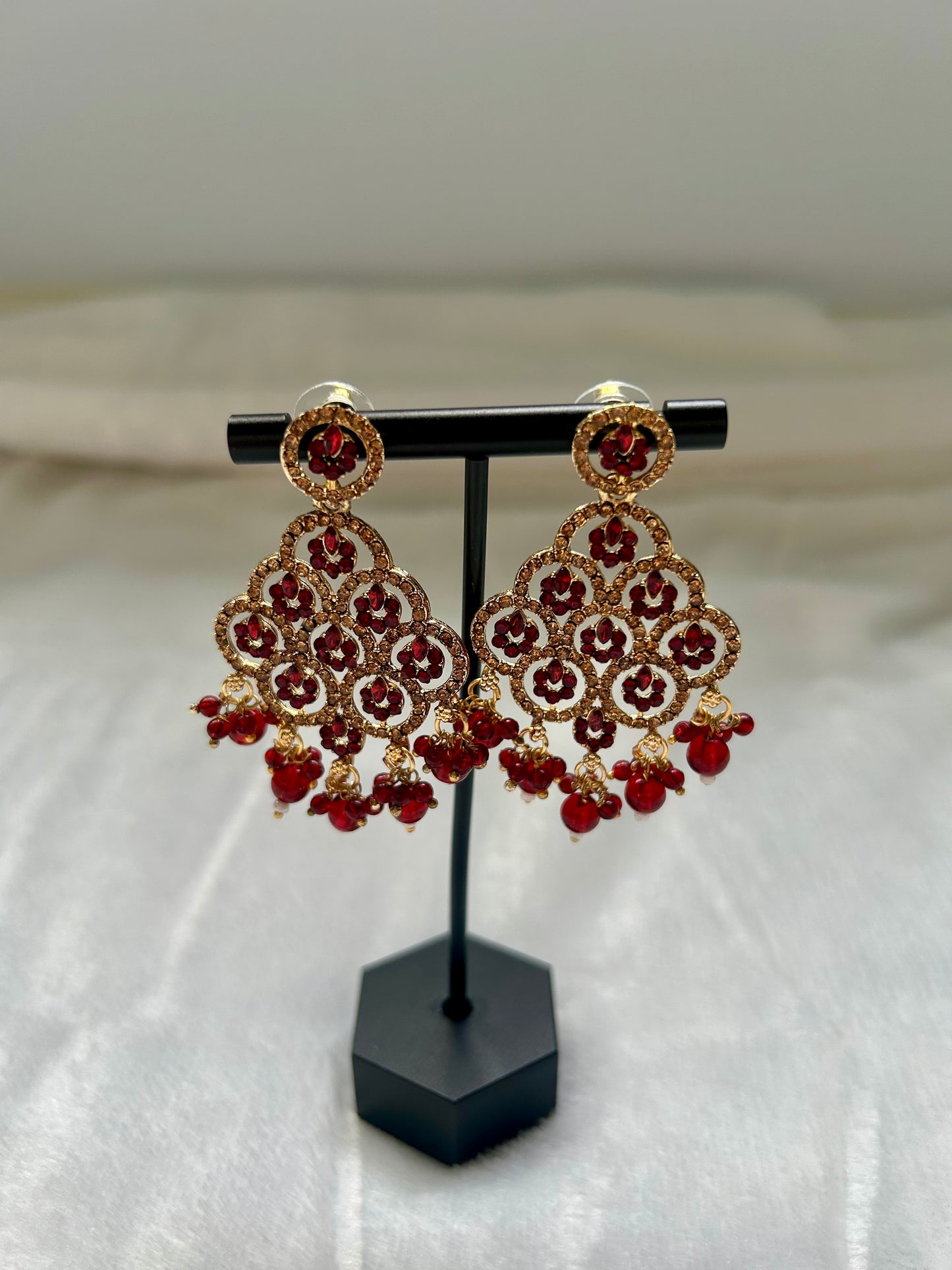 Dark Red Polki Earrings
