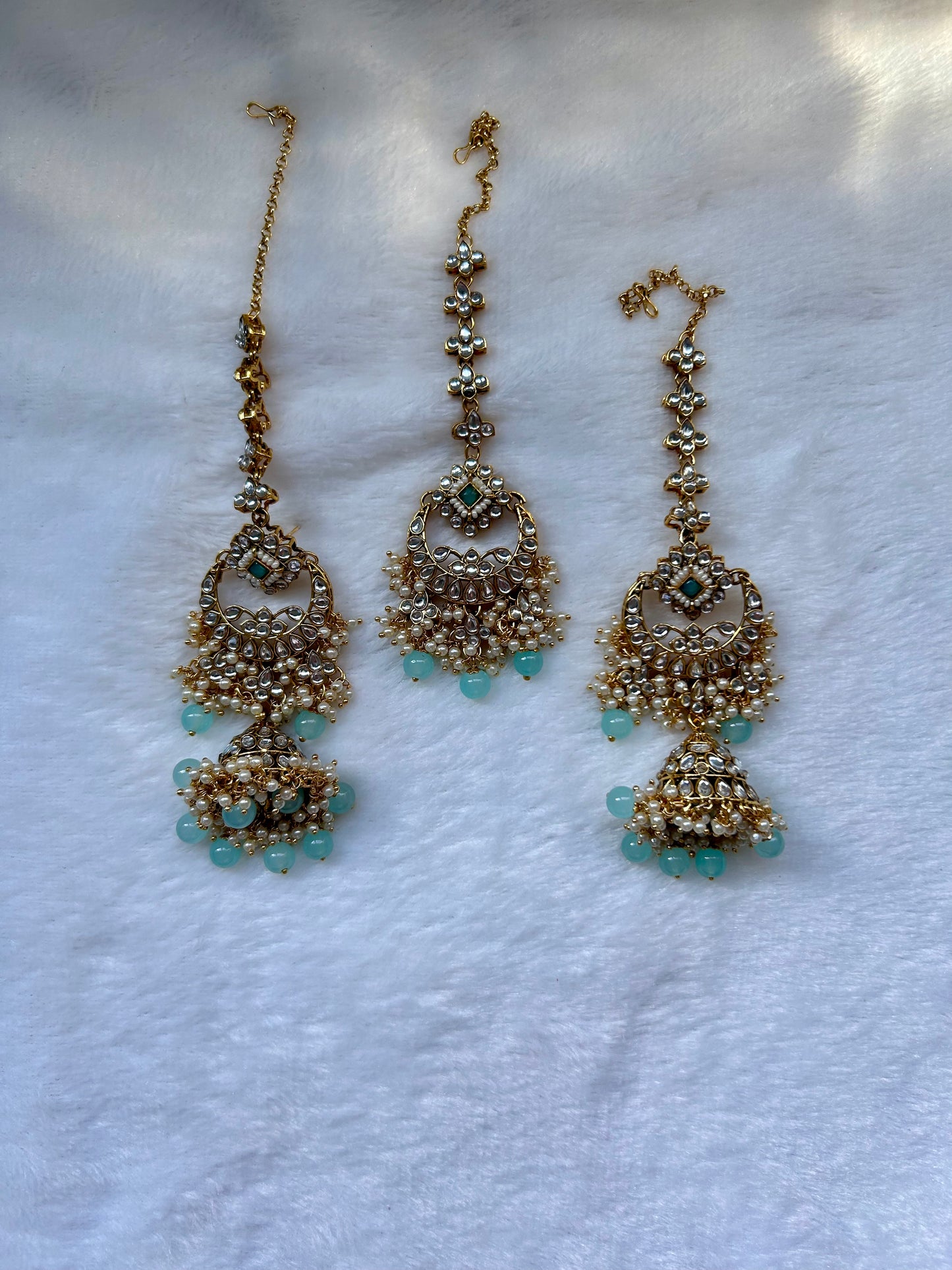 Mint Blue Kundan Tikka Set