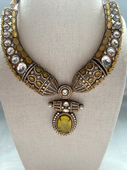 Yellow Moissanite Kundan & Doublet Necklace Set