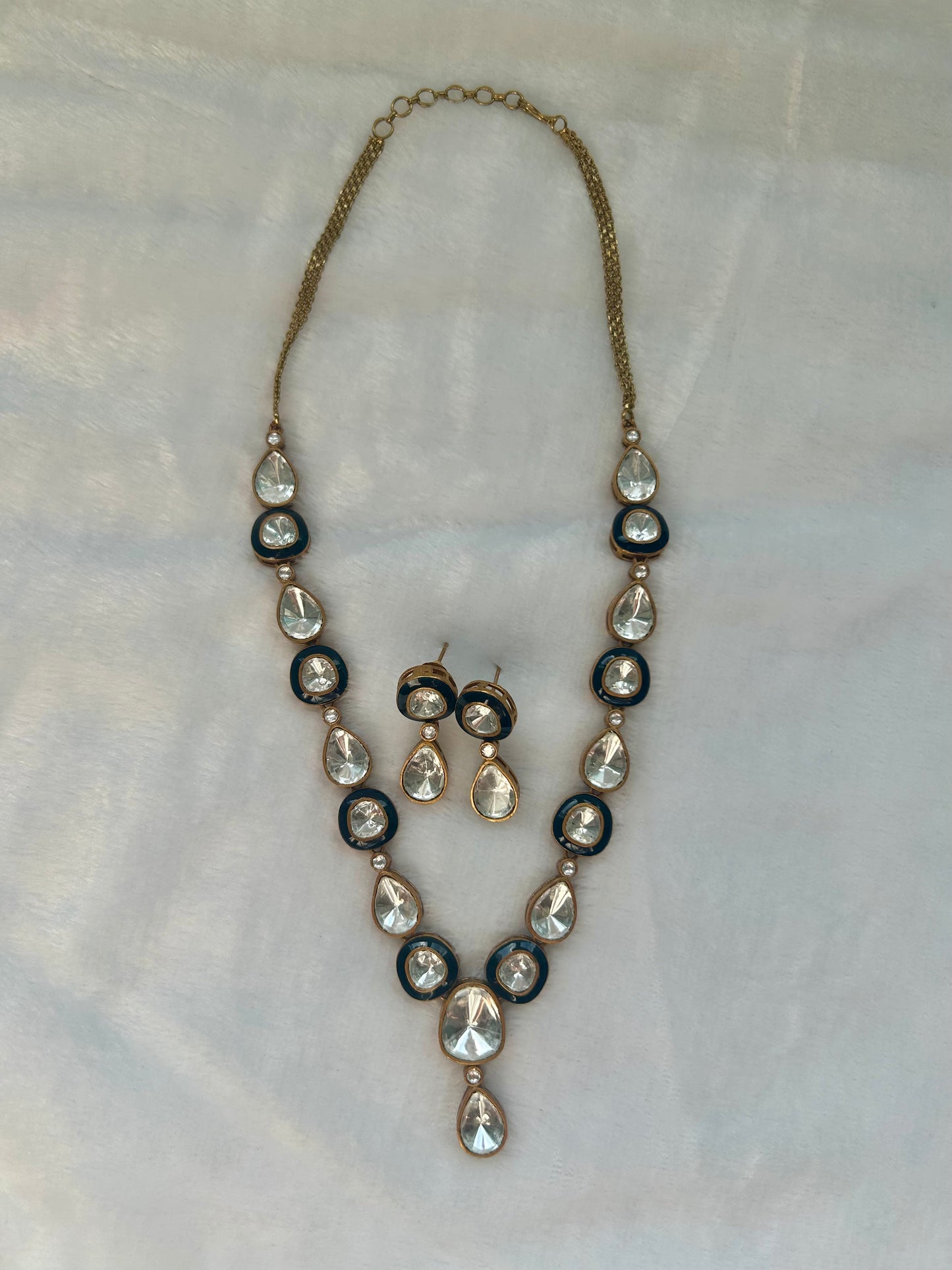 Royal Blue Uncut Kundan Necklace Set