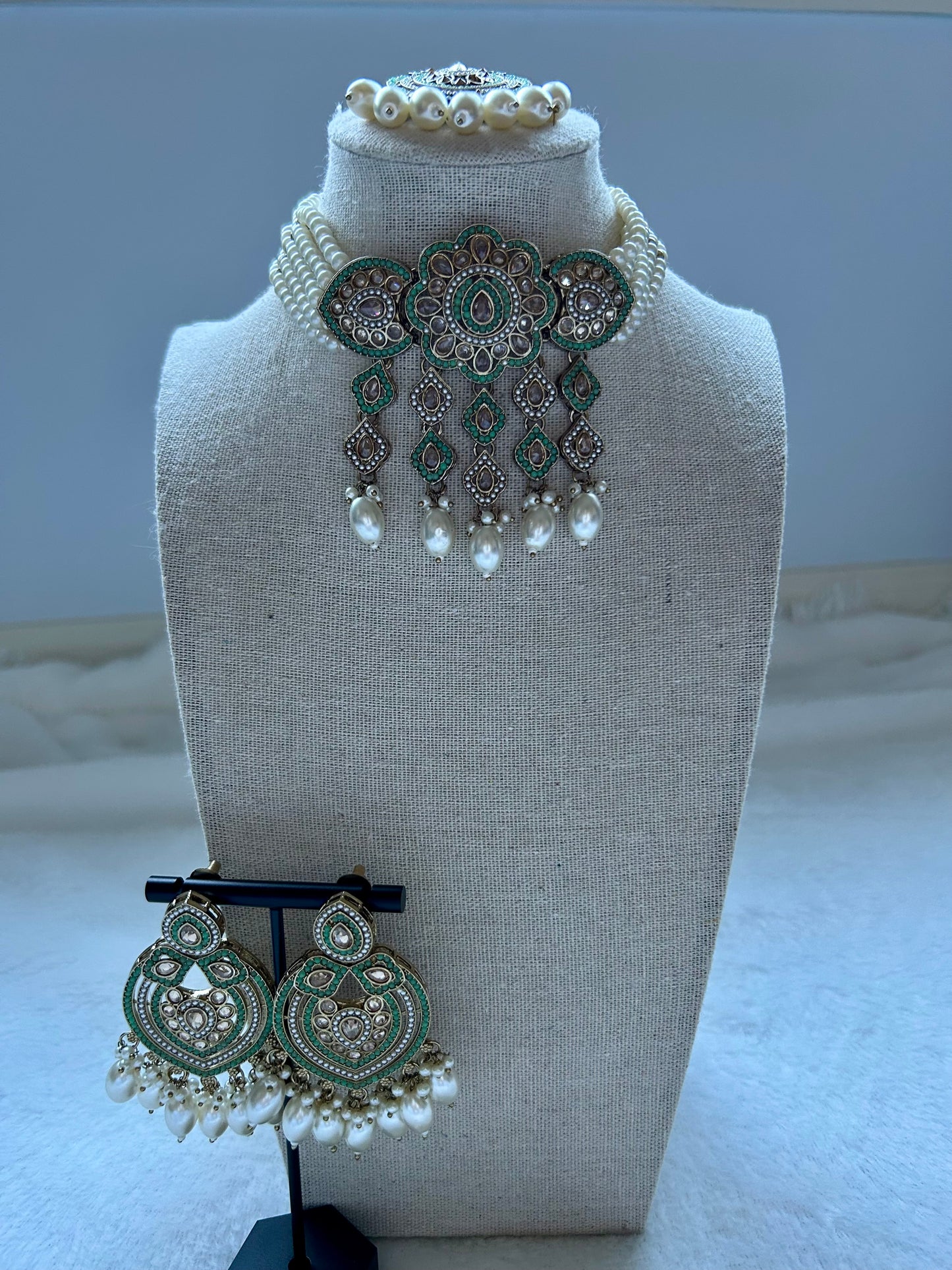 Pakistani Inspired Pista Green Choker Set