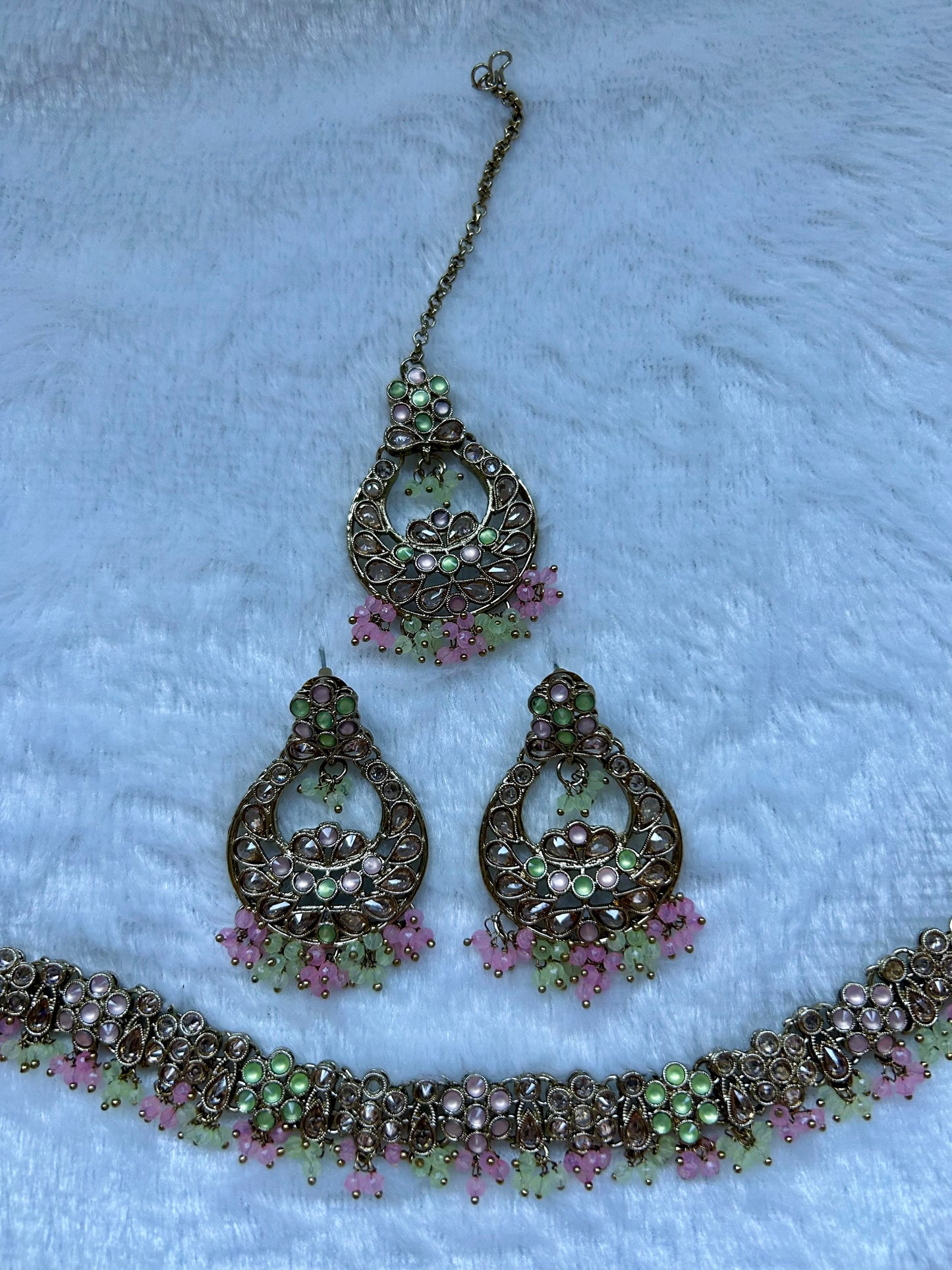 Pink & Mint Polki Choker Set