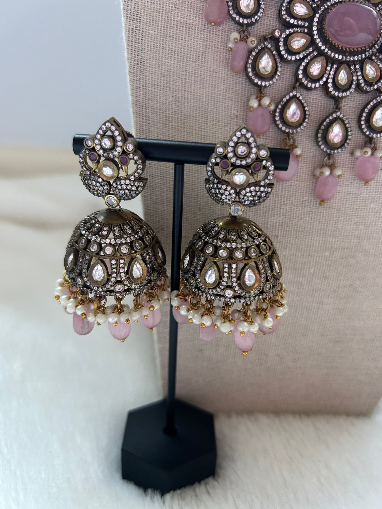 Pink Moissanite Kundan Layered Set