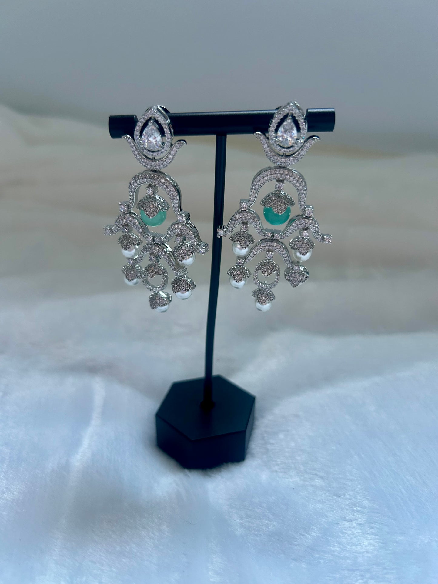 Sea Green AD Chandbali Earrings