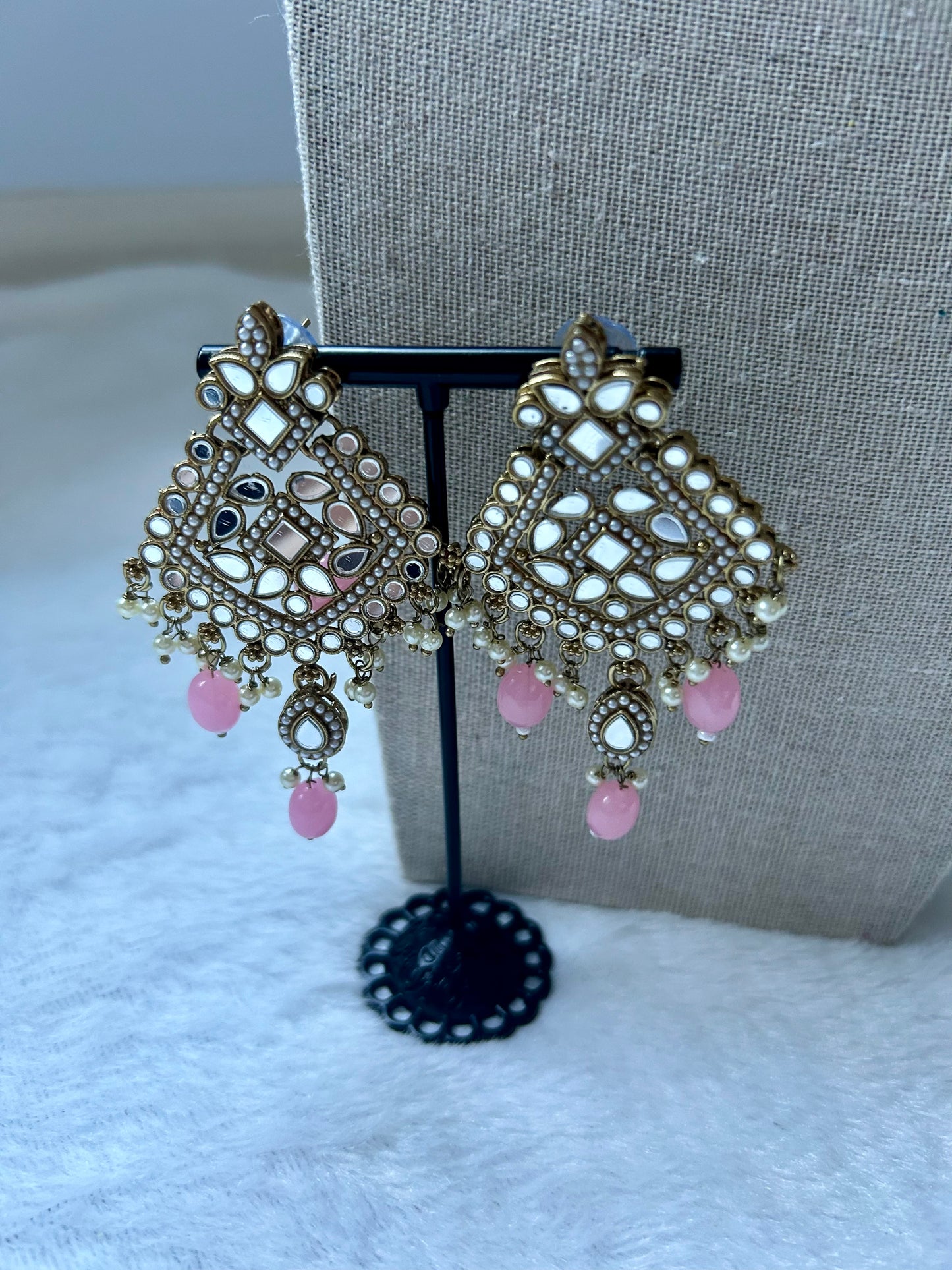 Pink Mirror Choker Tikka Set