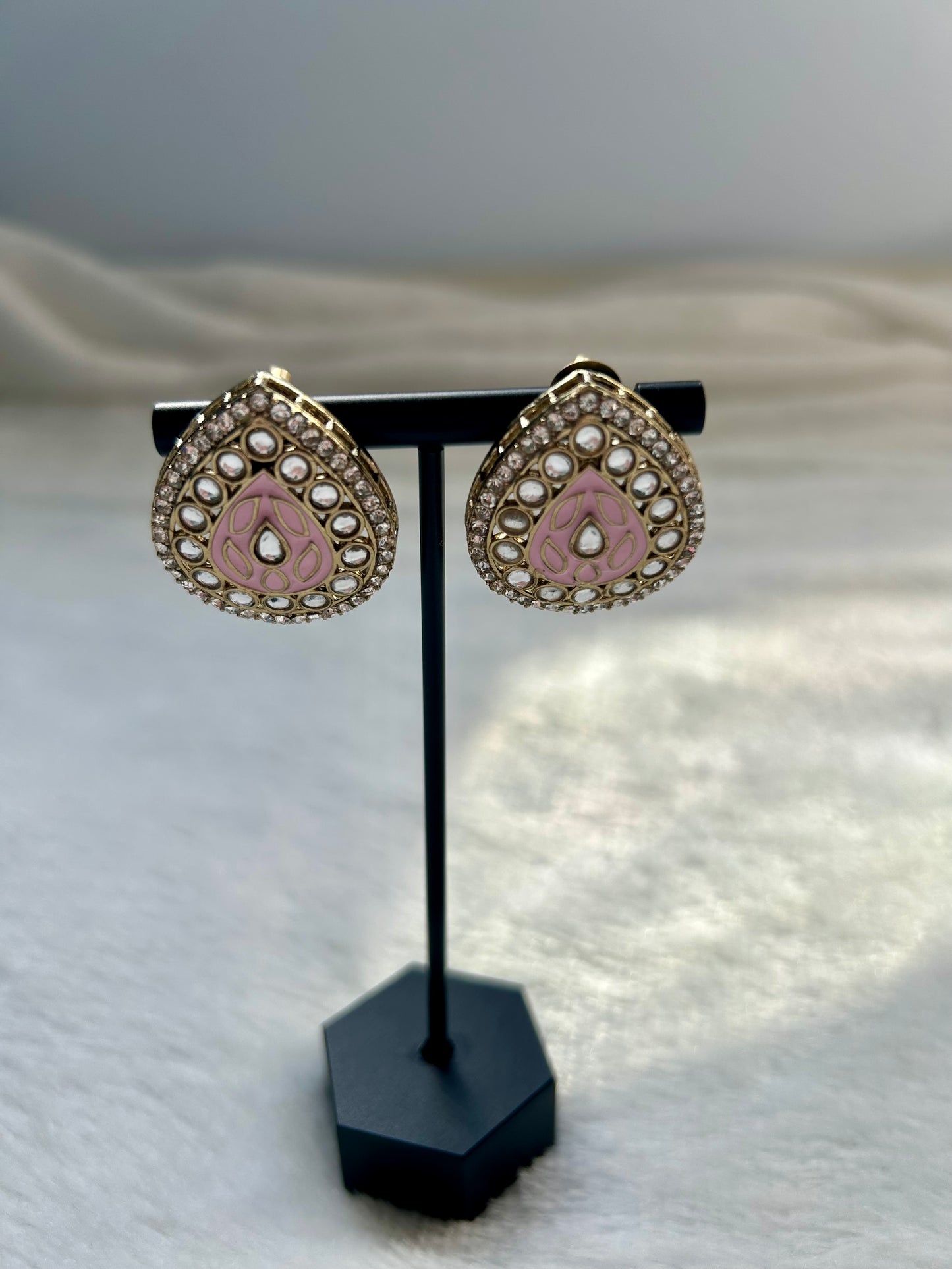 Pink Meenakari Kundan Studs