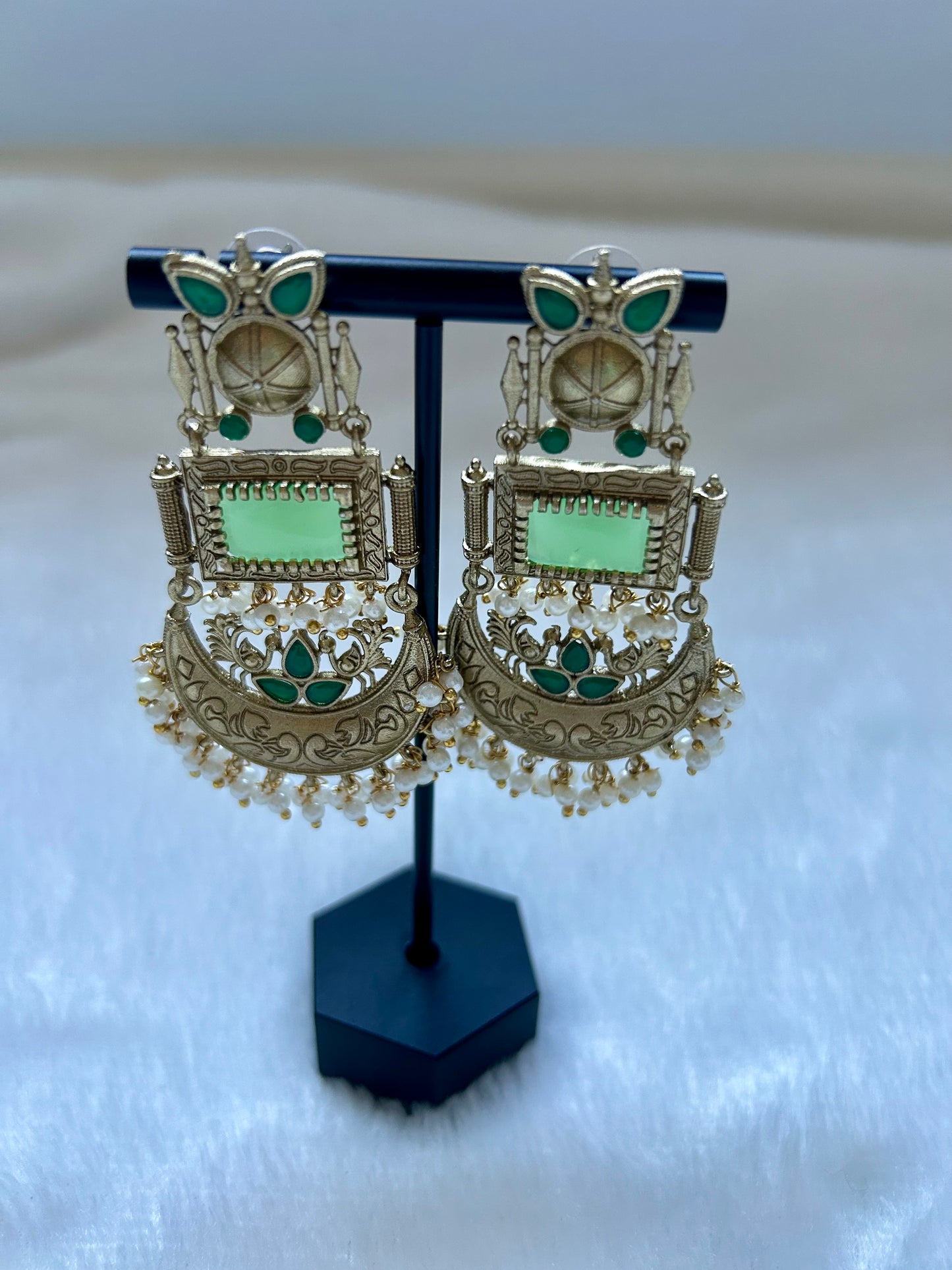 Dual Toned Green & Bottle Green Earrings