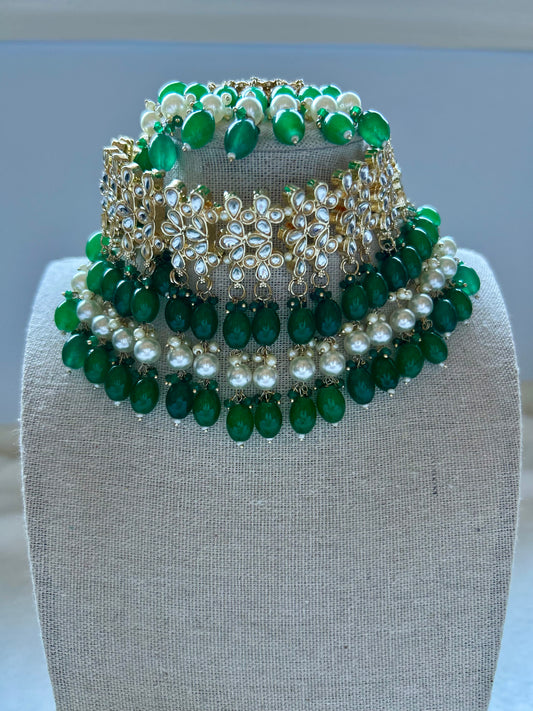 Punjabi Emerald Green Choker Kundan Set