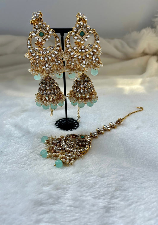 Mint Blue Kundan Tikka Set