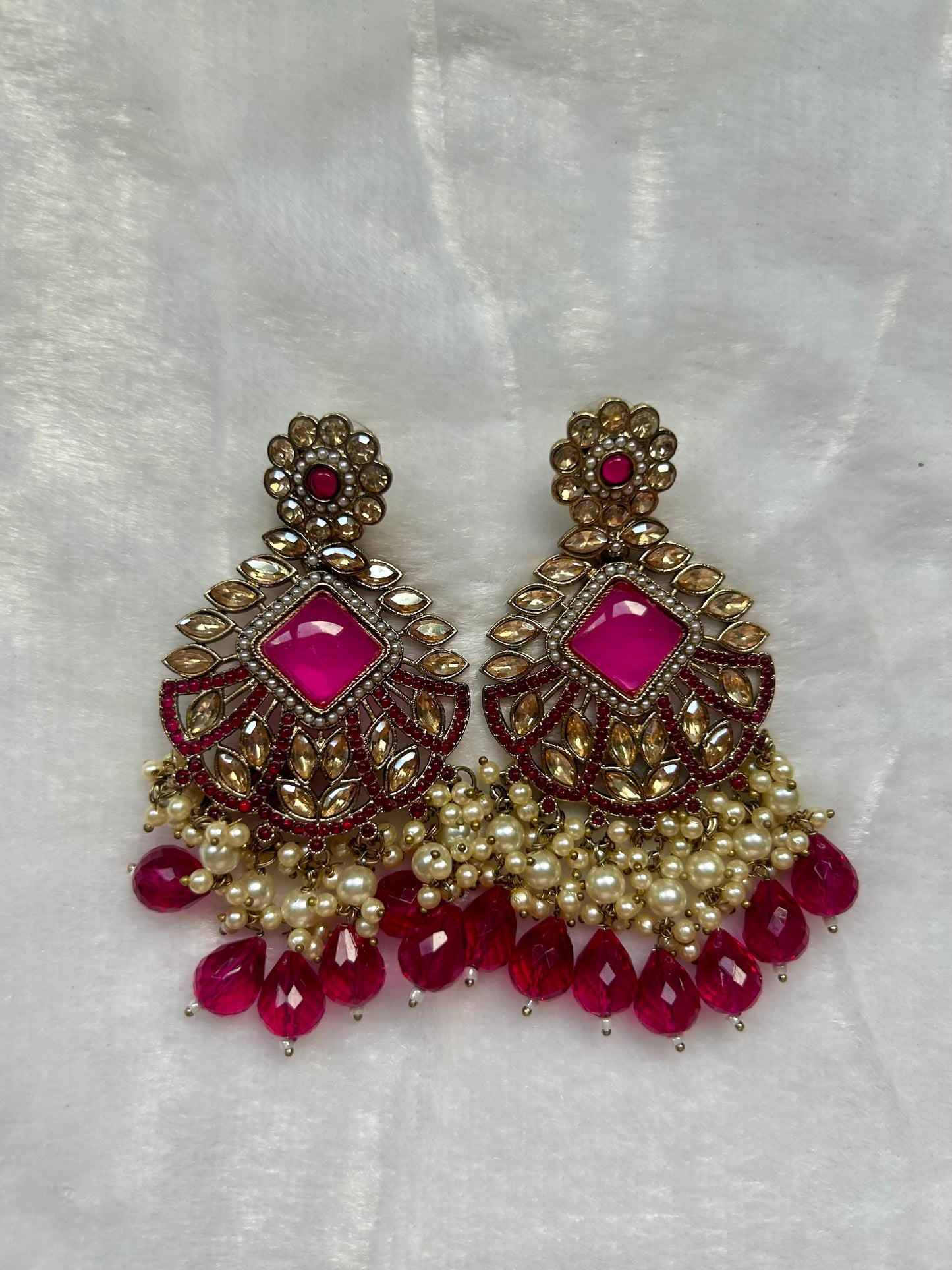 Dark Hot Pink Kundan Earrings