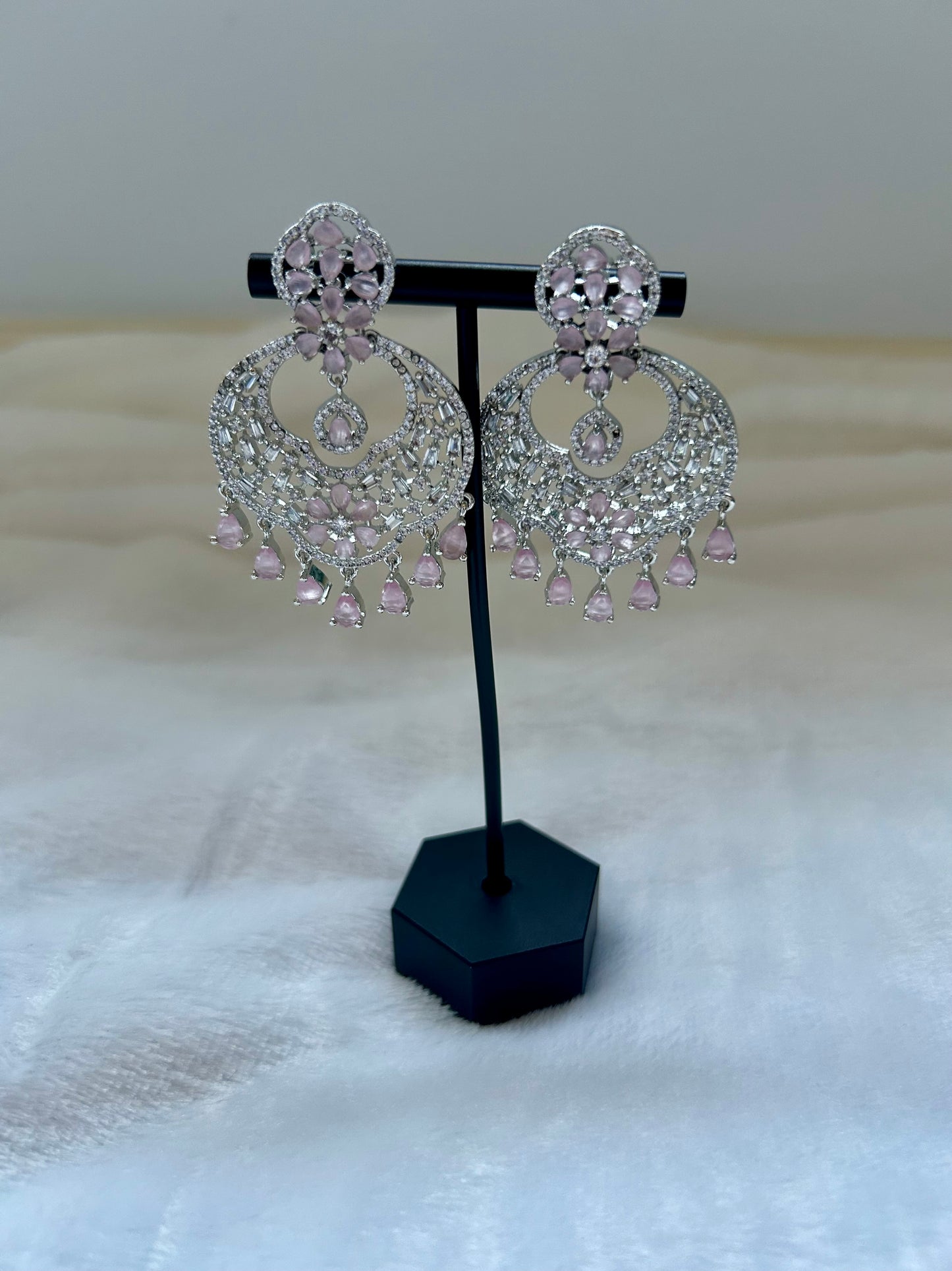 AD Pink Chandbali Earrings