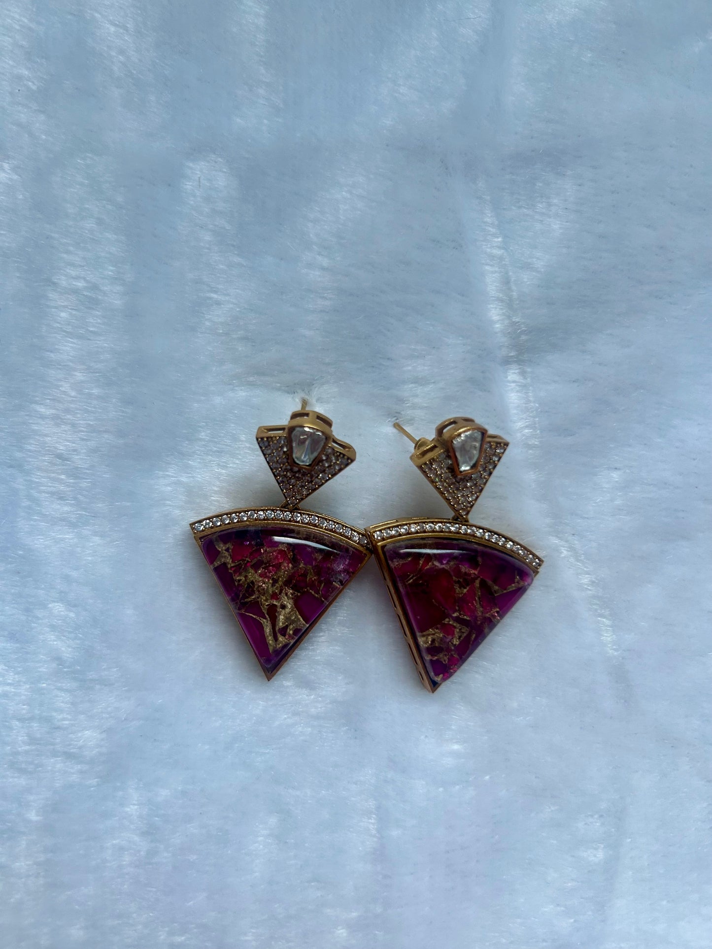 Purple Marble & Moissanite Kundan Earrings