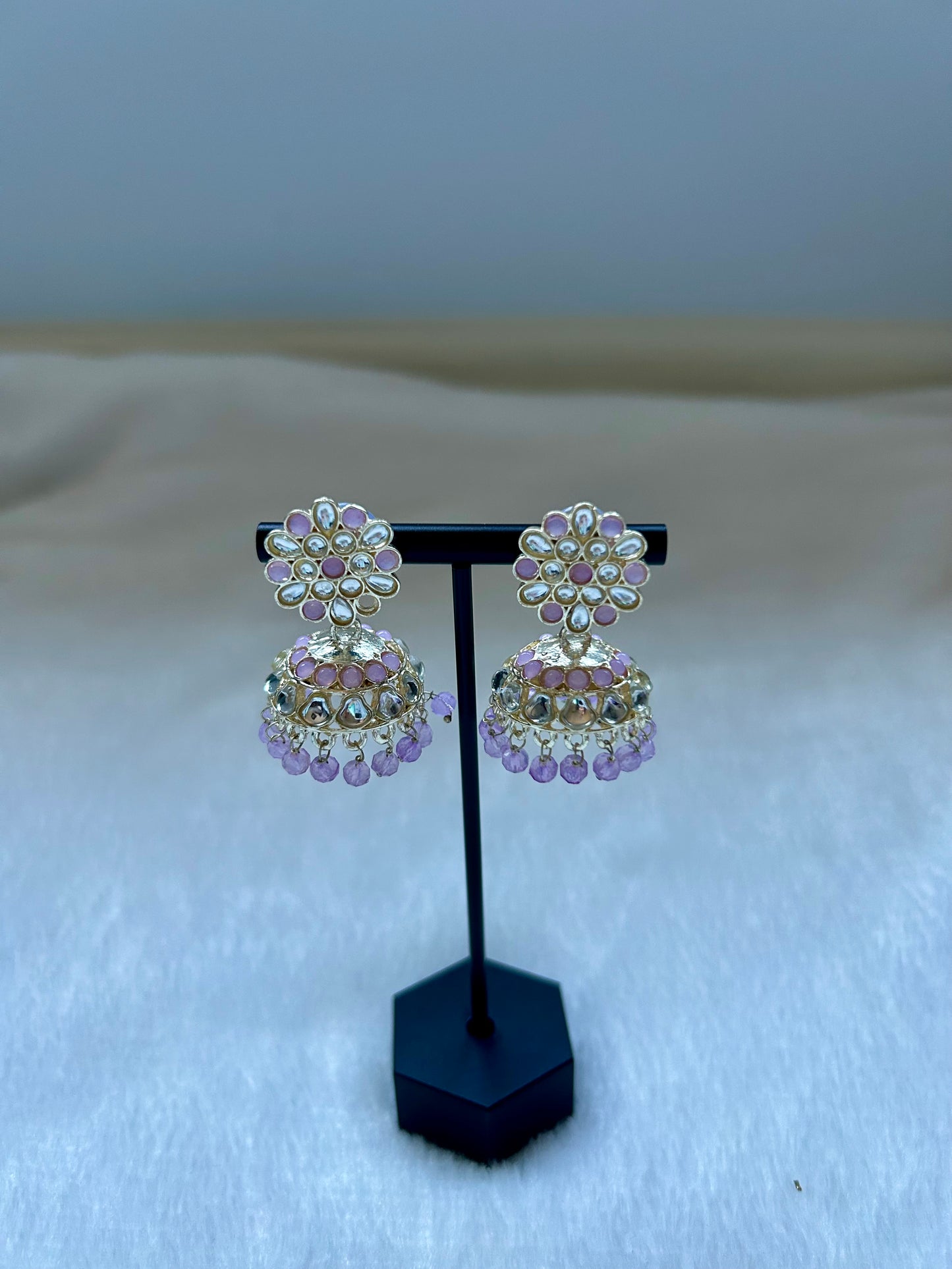 2 in 1 Light Purple Kundan Waliyaan Jhumka Earrings