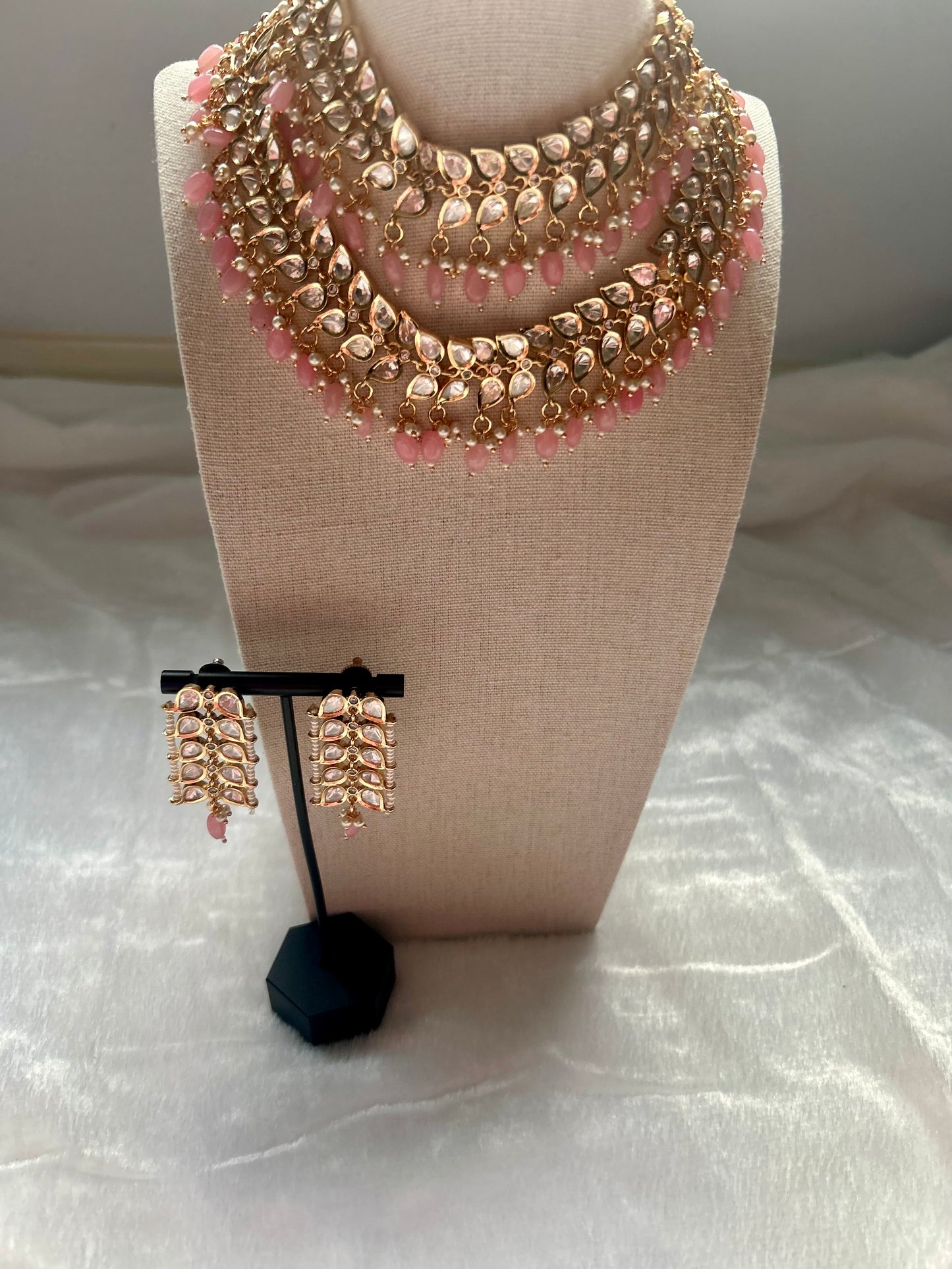 Pink Tyaani Kundan Double Layer Necklace Set