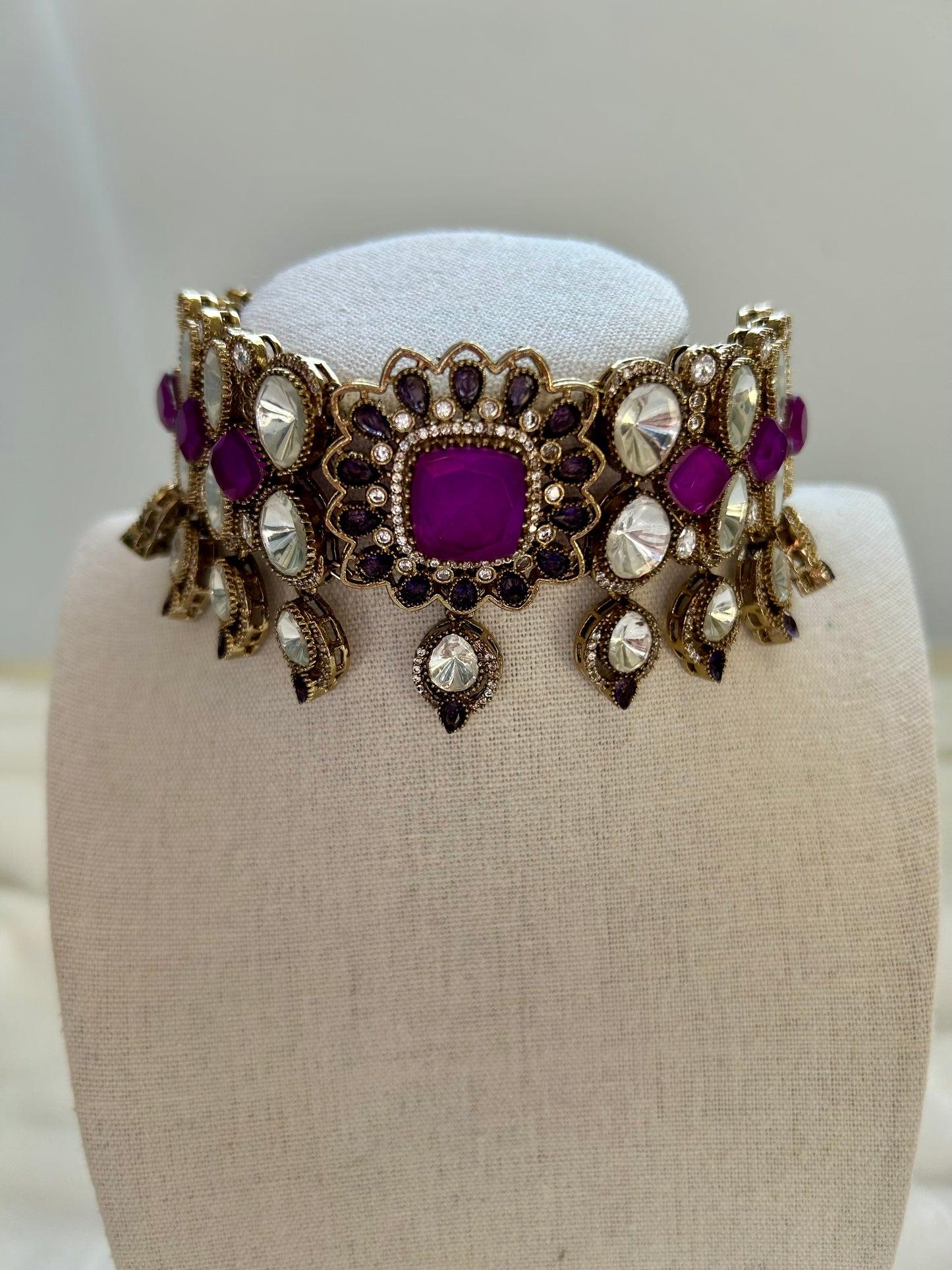 Purple Moissanite Kundan Choker Set