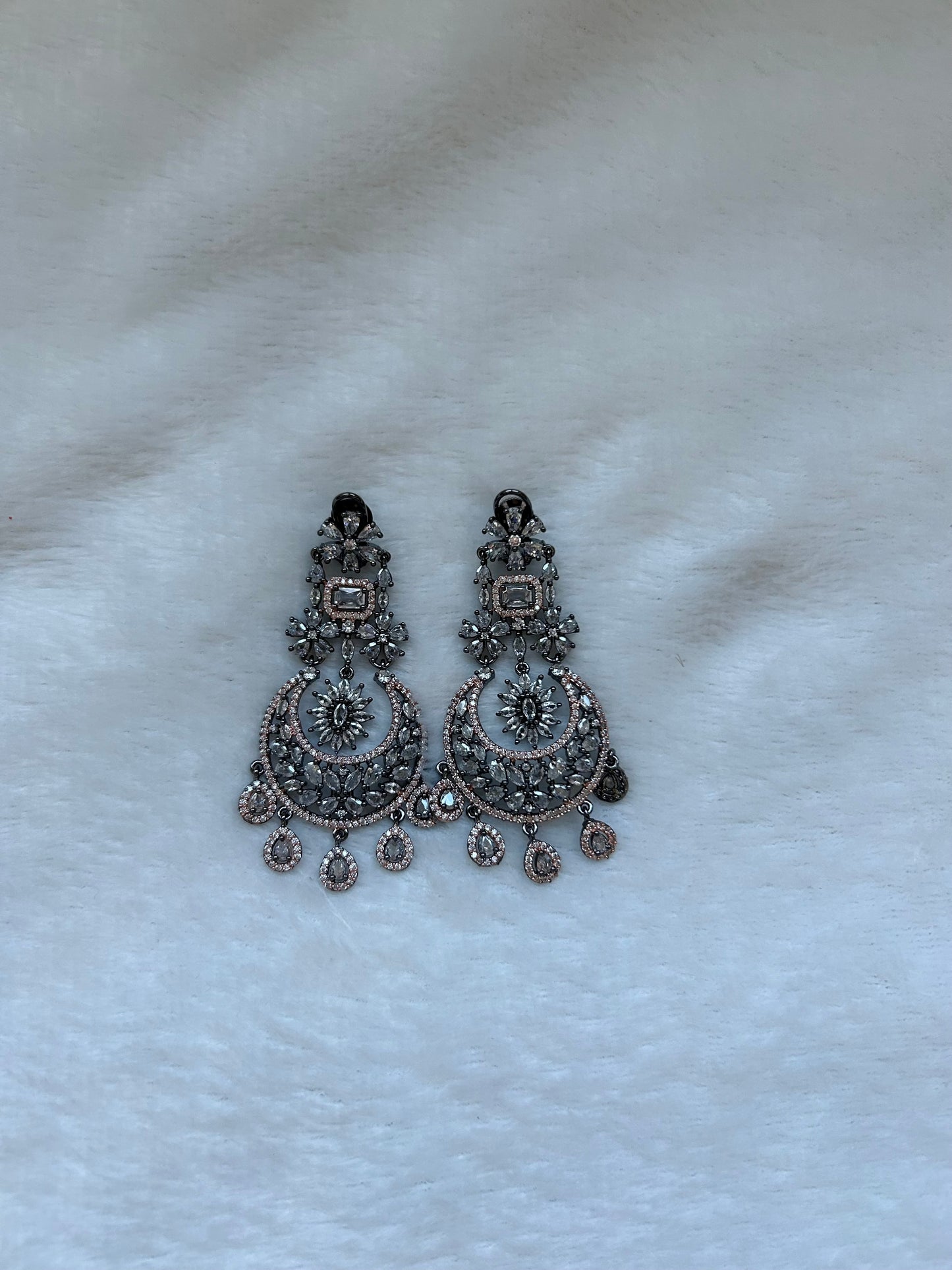 Oxidized & Rose Gold AD Earrings