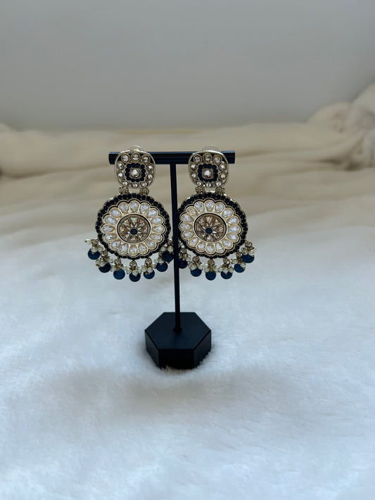 Dark Blue Polki Earrings