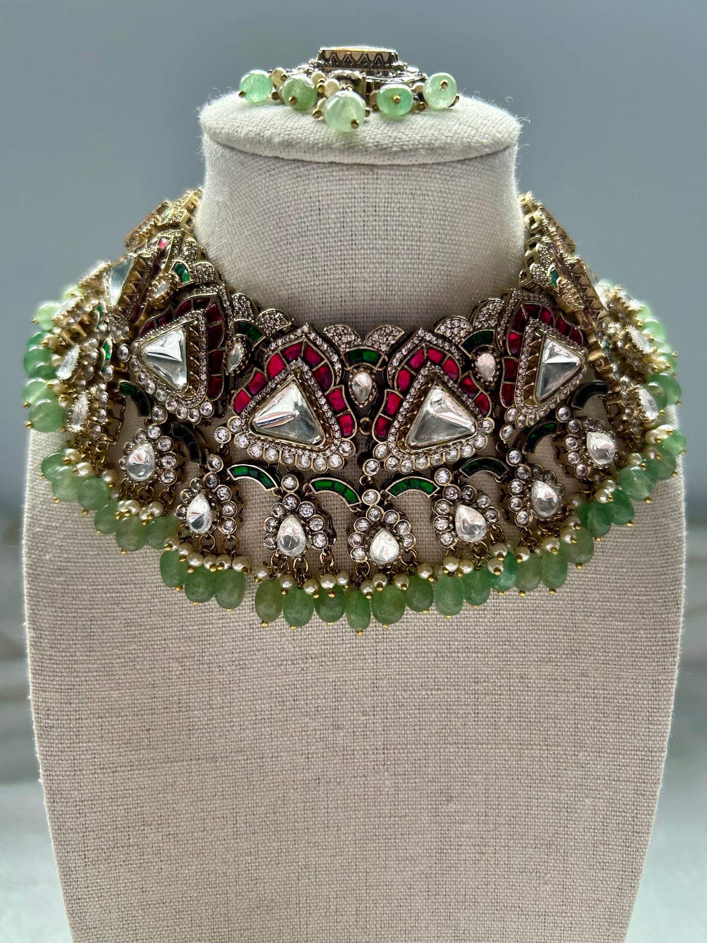 LUXE Red & Green Moissanite Kundan Choker Set