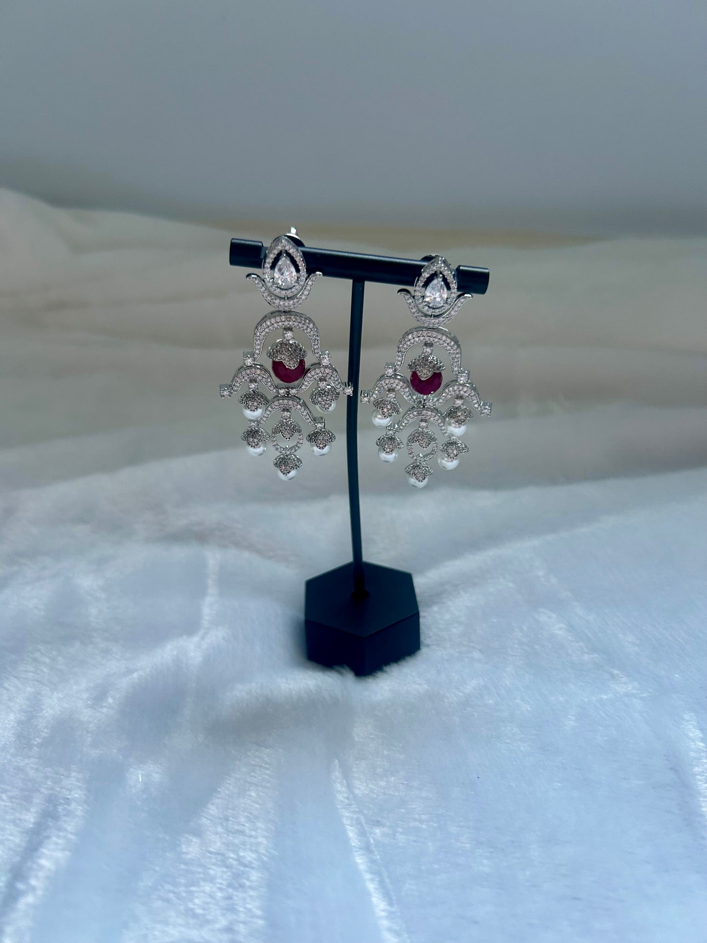 Dark Red AD Chandbali Earrings